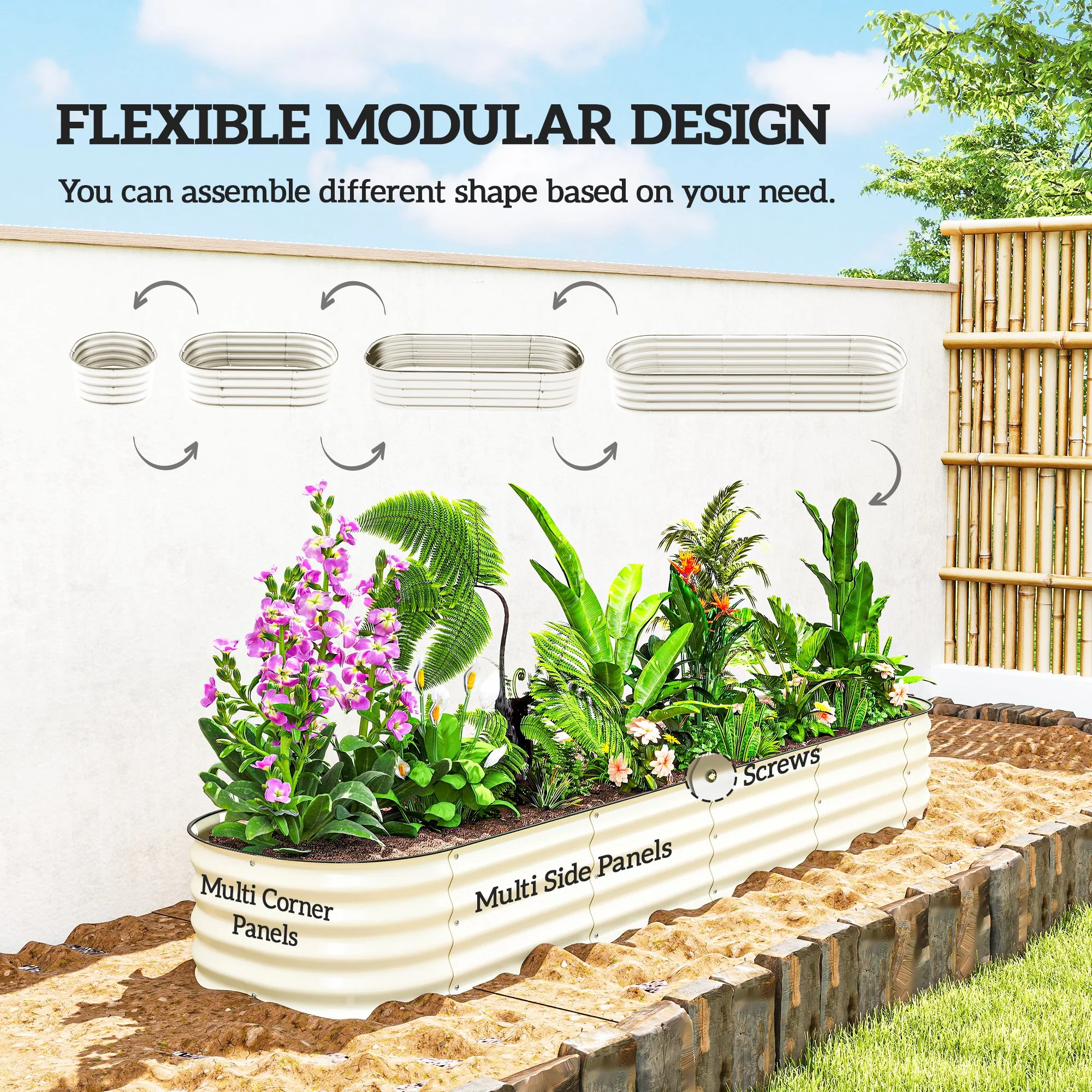 8' x 2' x 1' Galvanized Raised Garden Bed Kit, Outdoor Metal Elevated Planter Box with Safety Edging, Easy DIY Stock Tank for Growing Flowers, Herbs & Vegetables, Cream - Image 6