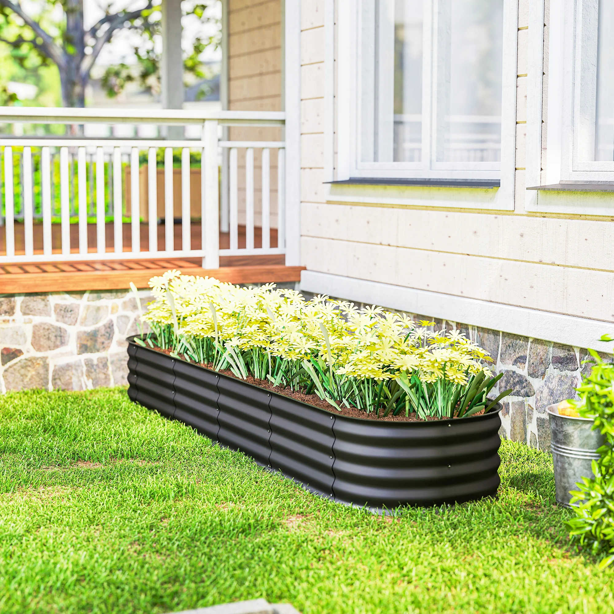 8' x 2' x 1' Galvanized Raised Garden Bed Kit, Outdoor Metal Elevated Planter Box with Safety Edging, Easy DIY Stock Tank for Growing Flowers, Herbs & Vegetables, Dark Gray - Image 11