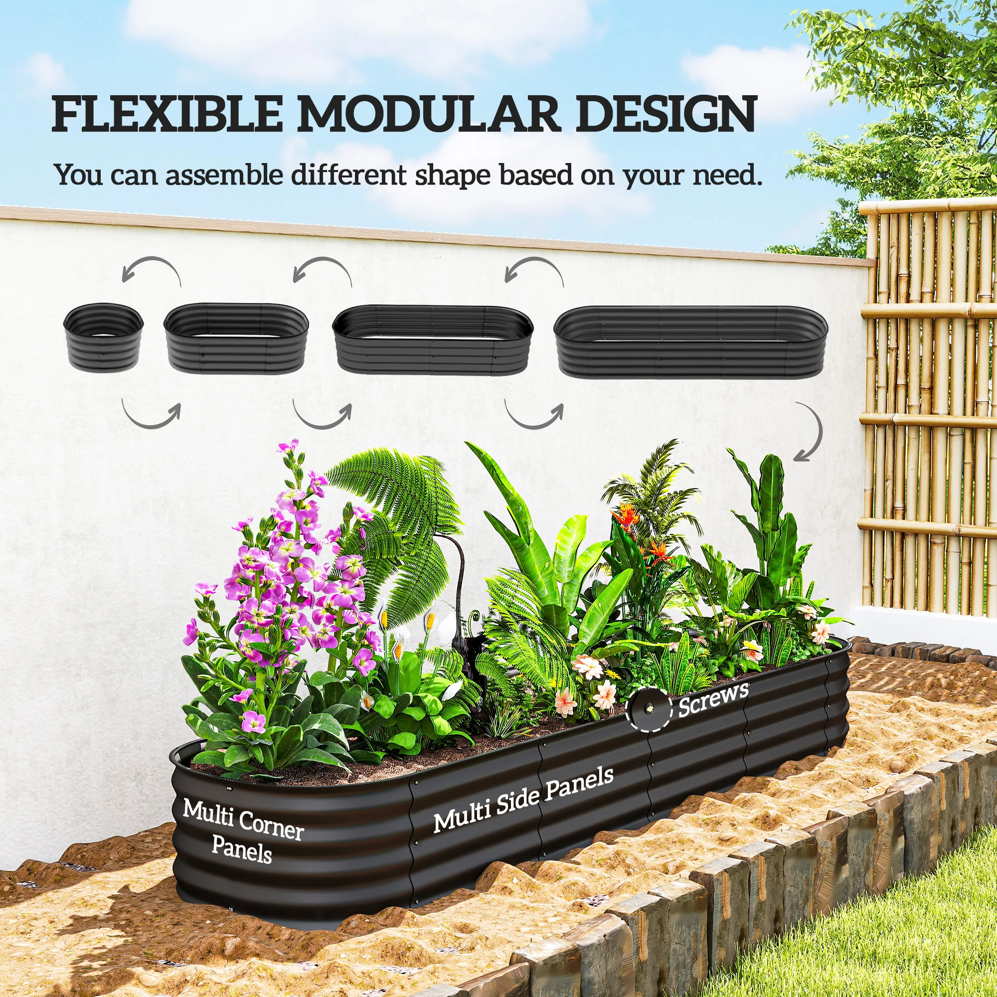 8' x 2' x 1' Galvanized Raised Garden Bed Kit, Outdoor Metal Elevated Planter Box with Safety Edging, Easy DIY Stock Tank for Growing Flowers, Herbs & Vegetables, Dark Gray - Image 6