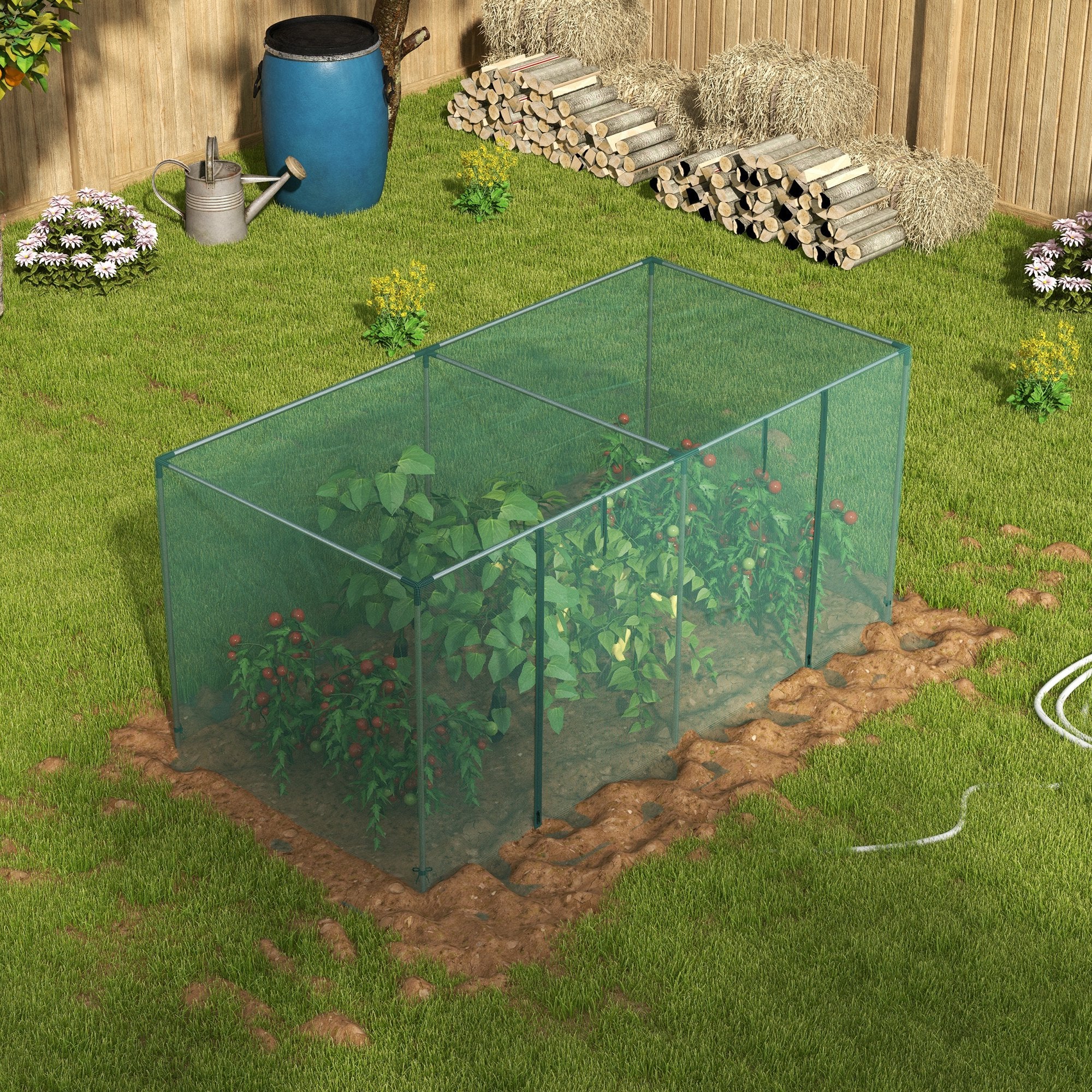 8' x 4' Plant Protection Cage with Zippered Door & Galvanized Frame, Green - Image 11
