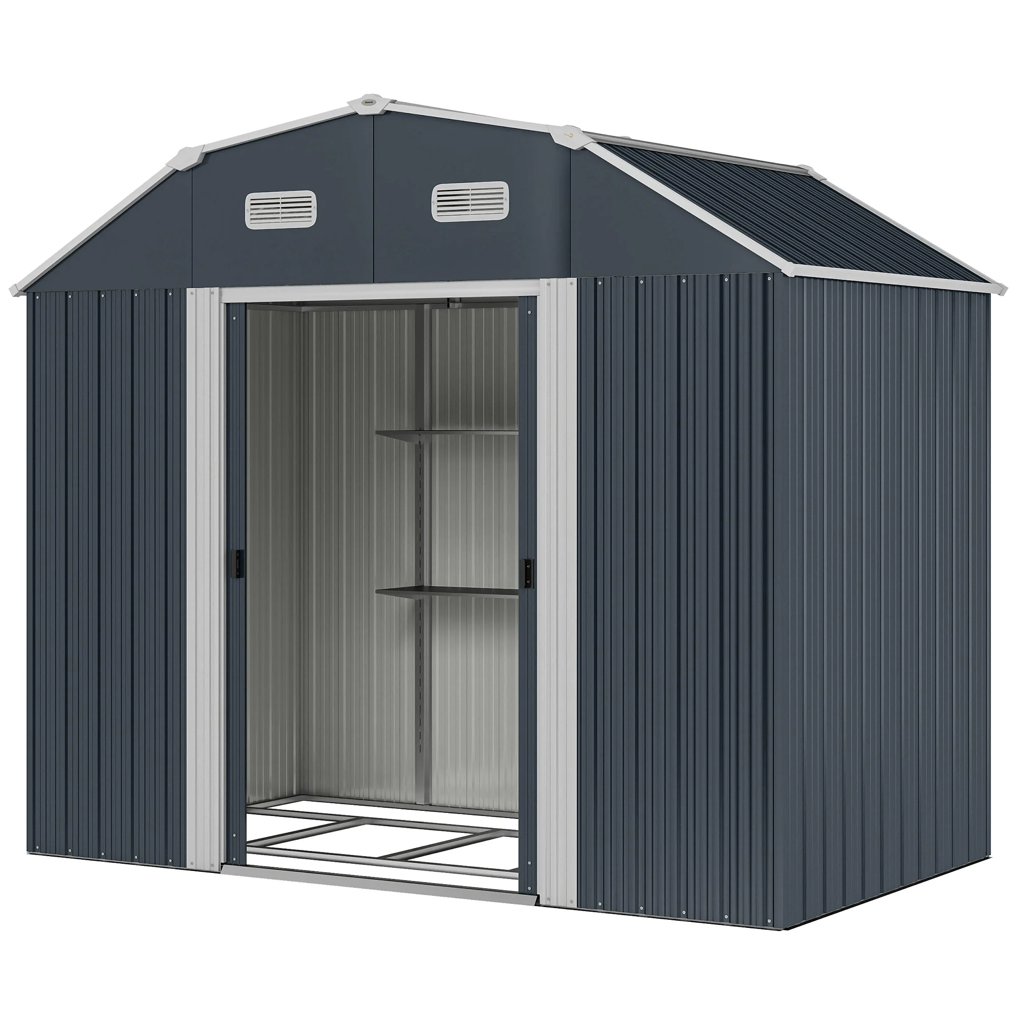 8' x 4' Galvanized Garden Shed with Adjustable Shelves, Foundation Kit, Dark Grey - Image 2