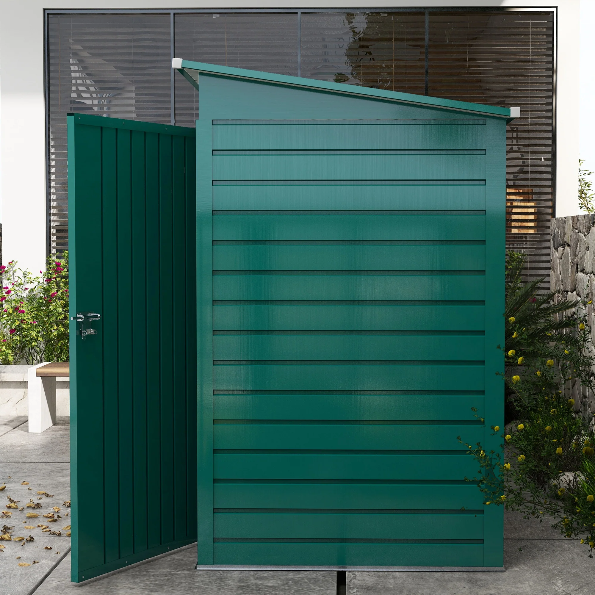 EverBase 8' x 4' Galvanized Metal Outdoor Storage Shed with Lockable Door, 2 Vents, Green - Image 10