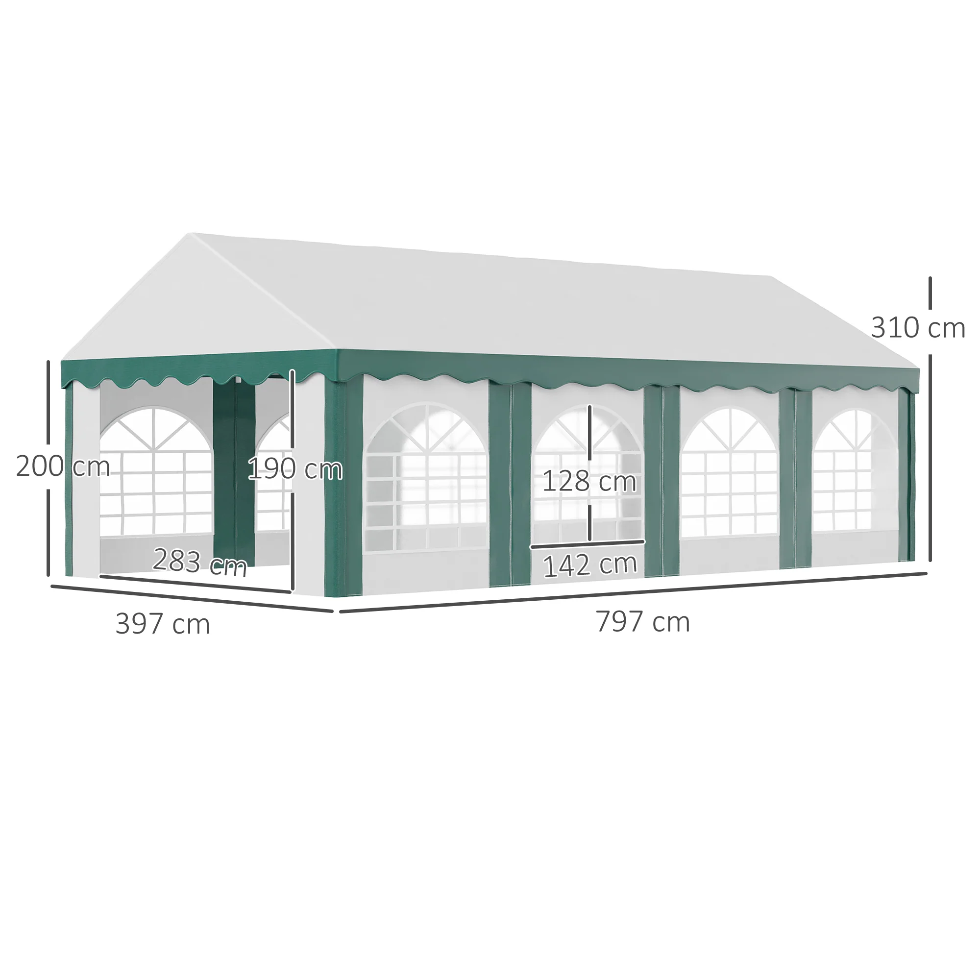 8 x 4m Garden Gazebo, Galvanised Party Tent with Sides, 8 Windows & Double Doors - Image 5
