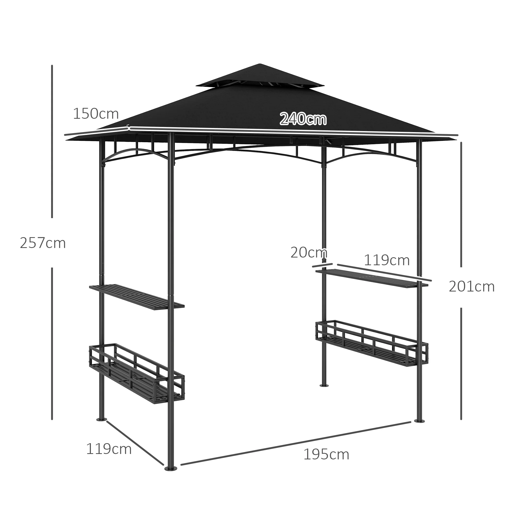 8' x 5' Grill Gazebo Canopy with 2 Side Shelves, Storage Baskets & Hook for BBQ, Picnic, Dark Grey - Image 5