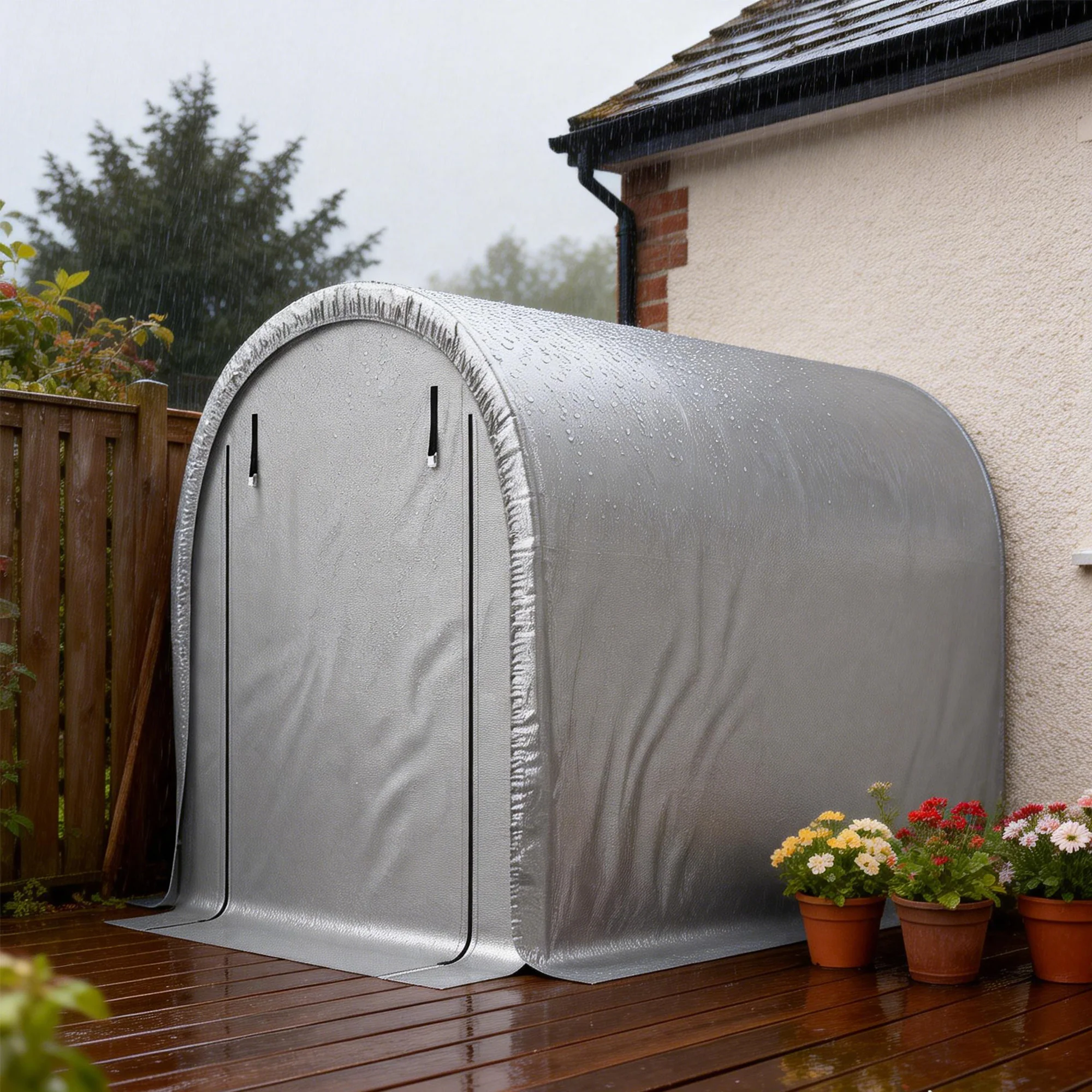 8' x 5' Portable Shed, Water-Resistant Bike Tent with Roll-up Zipper Door and Galvanized Metal Frame for Bike - Image 11