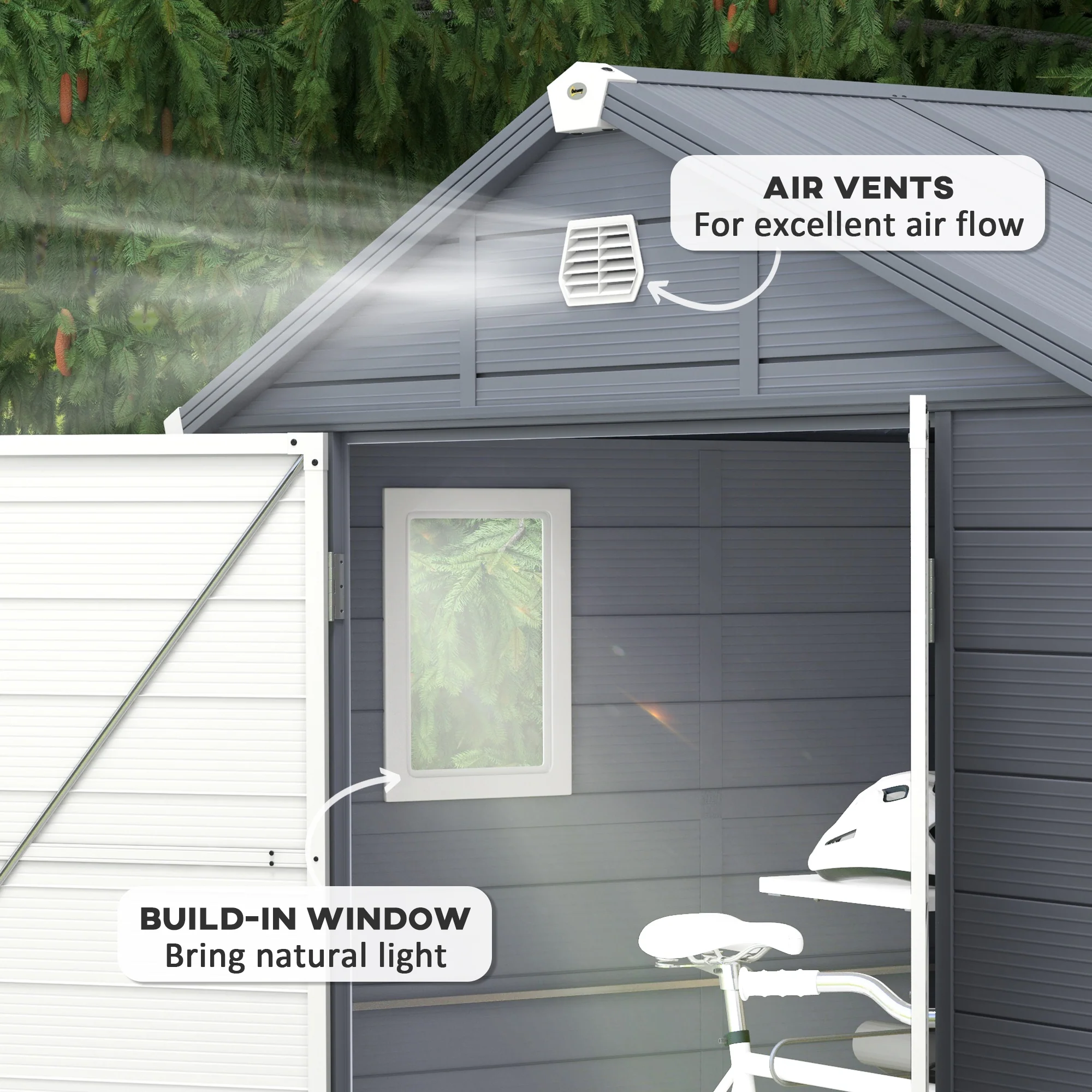 8' x 6' Aluminum Frame Storage Shed with Galvanized Foundation, Latched Door & Window, Dark Grey - Image 9