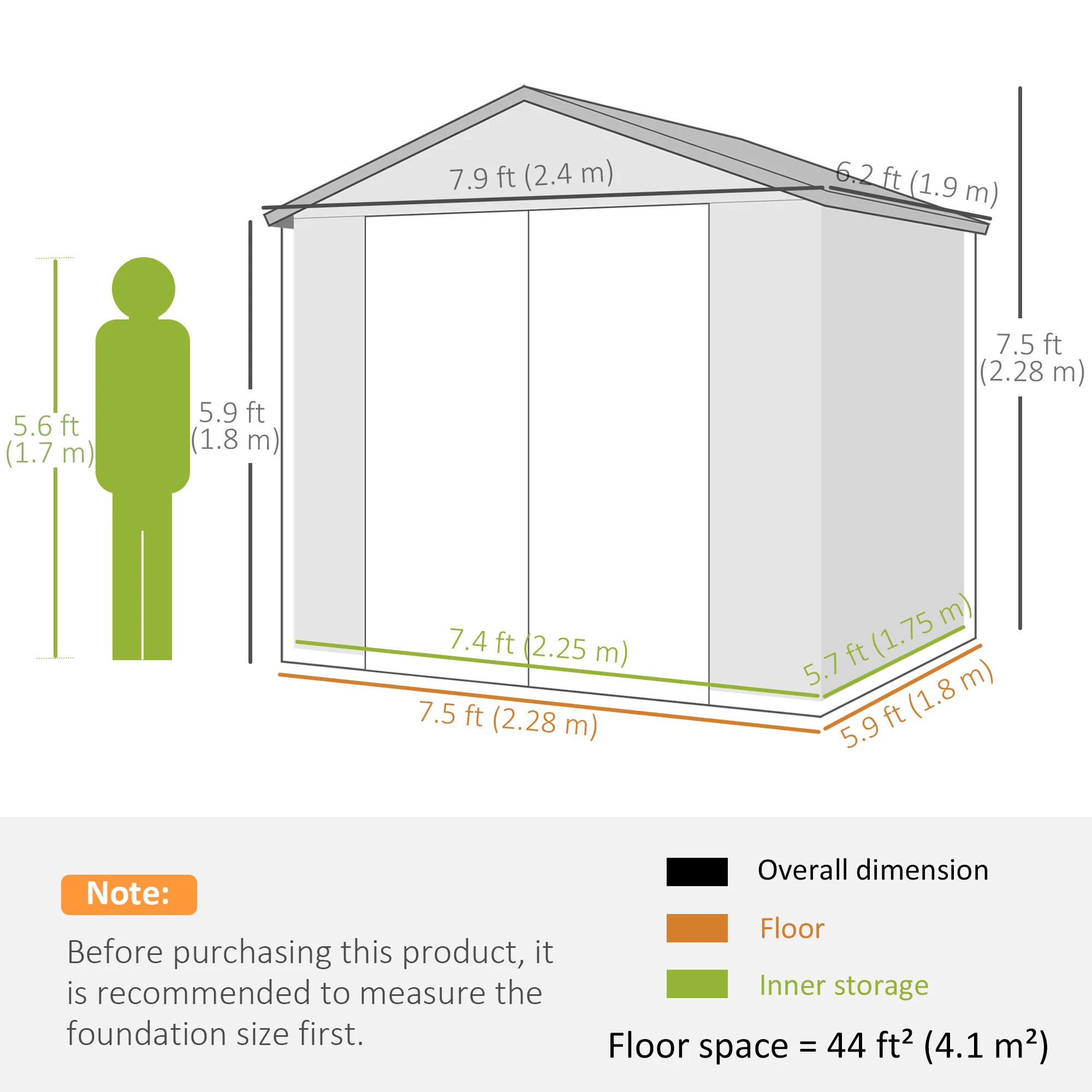 8' x 6' Aluminum Frame Storage Shed with Galvanized Foundation, Light Grey - Image 5
