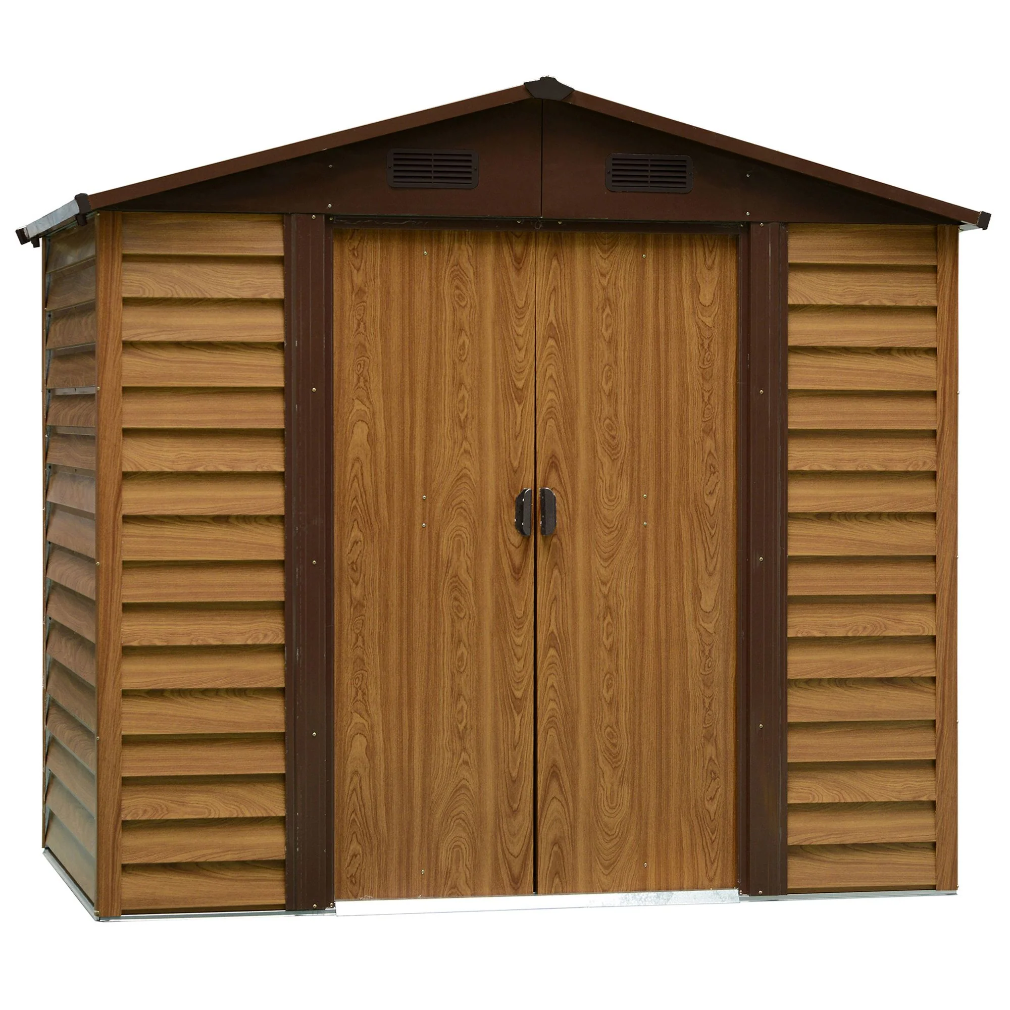 8 x 6ft Metal Garden Shed, Storage Tool House with Double Sliding Doors & Shutter Vents, Brown - Image 2