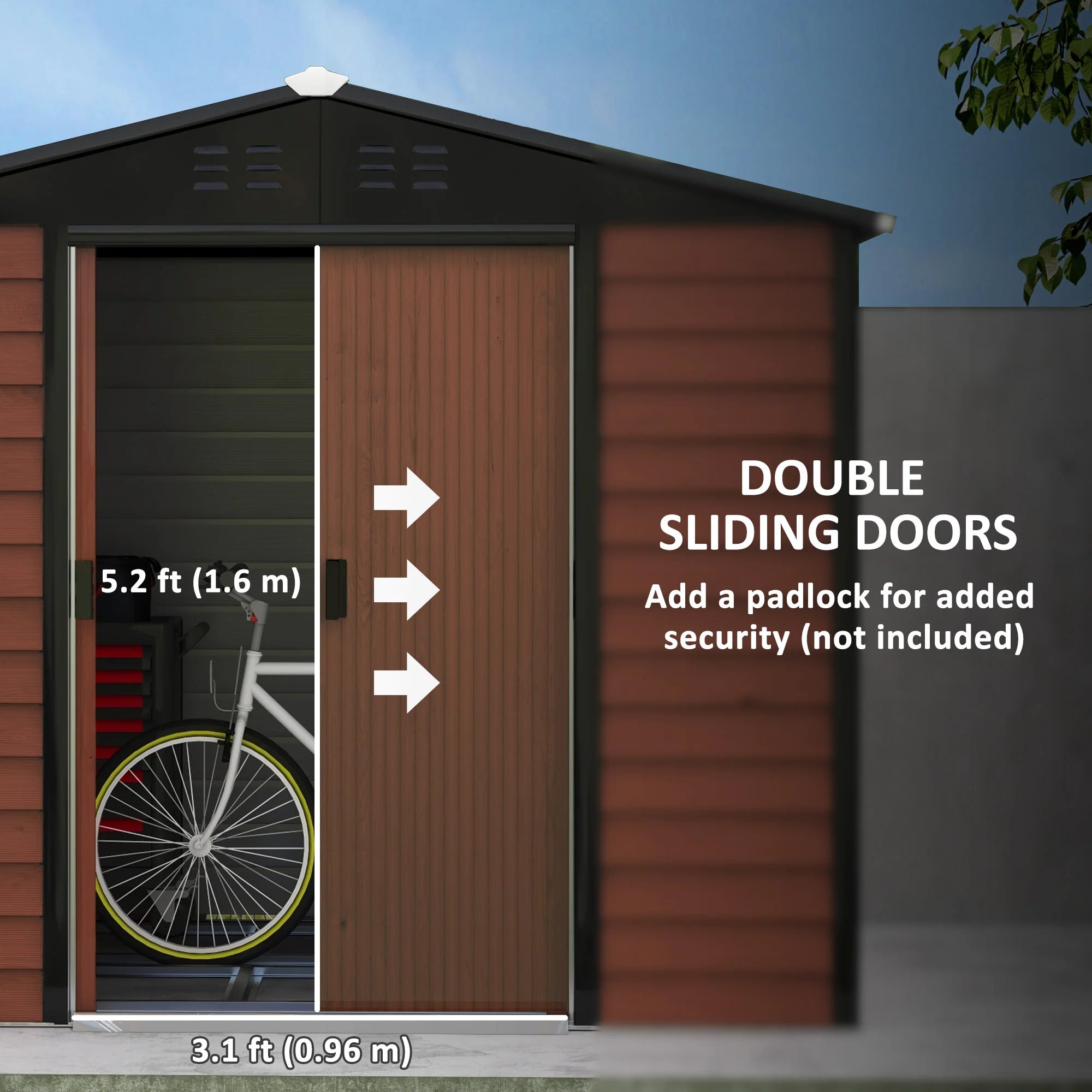 EverBase 8' x 7' Upgraded Storage Shed with Floor Frame and Gloves, Teak - Image 7