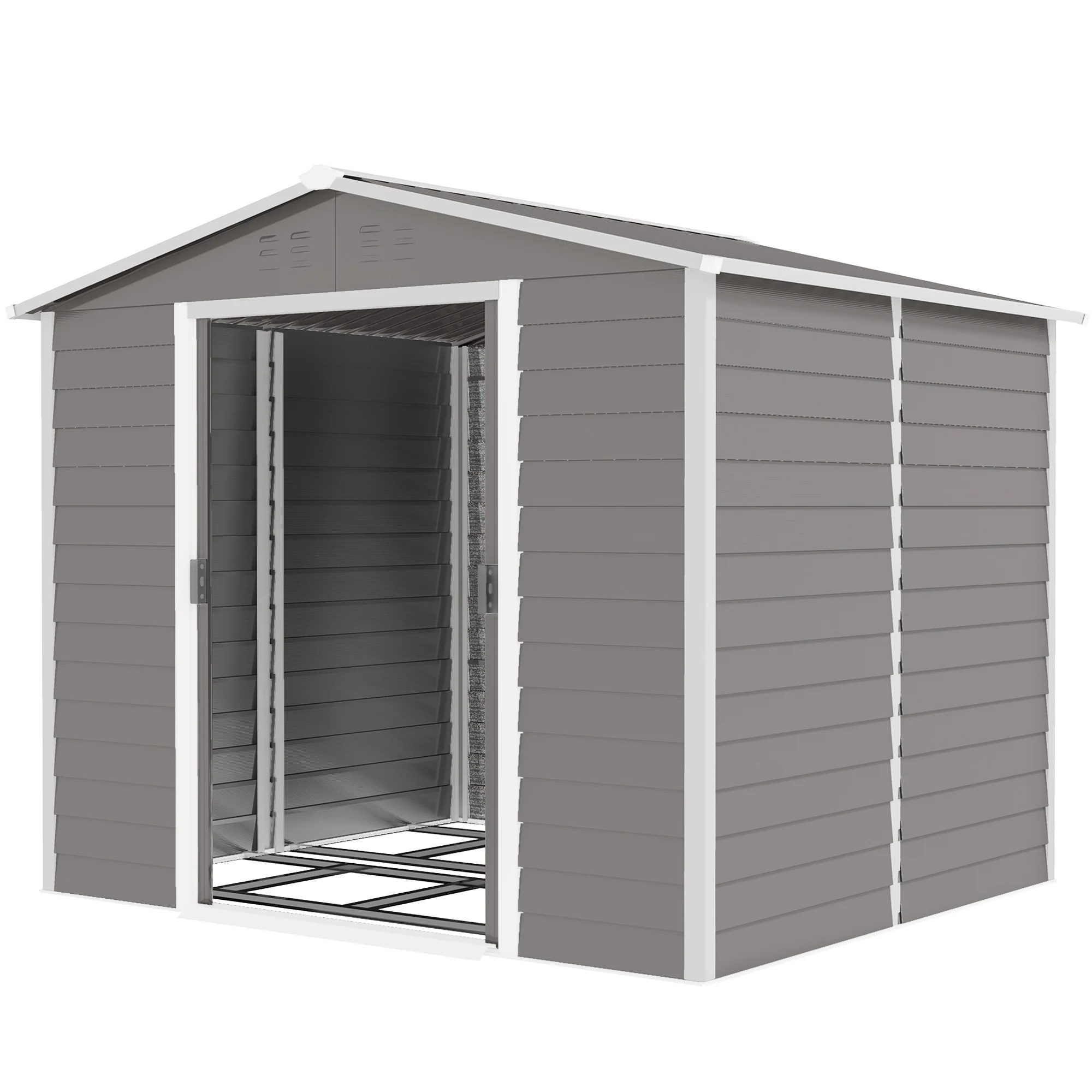 EverBase 8' x 7' Upgraded Storage Shed with Floor Frame and Gloves, Light Grey - Image 2