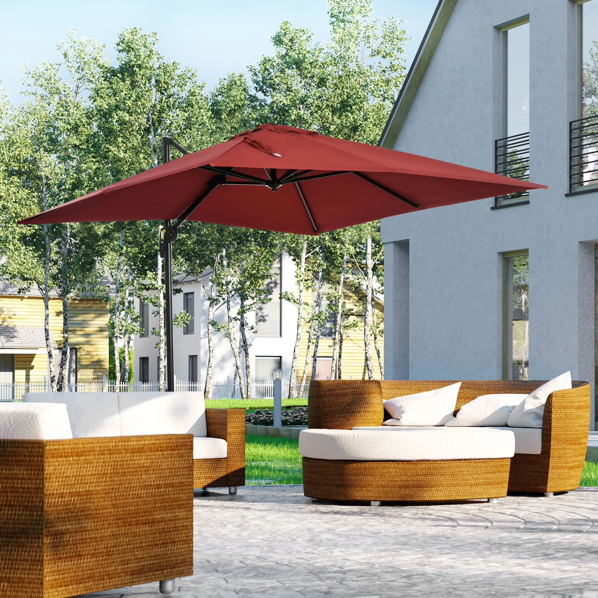8'x 8' Square Cantilever Umbrella with 360° Rotation & Tilt, Wine Red - Image 4