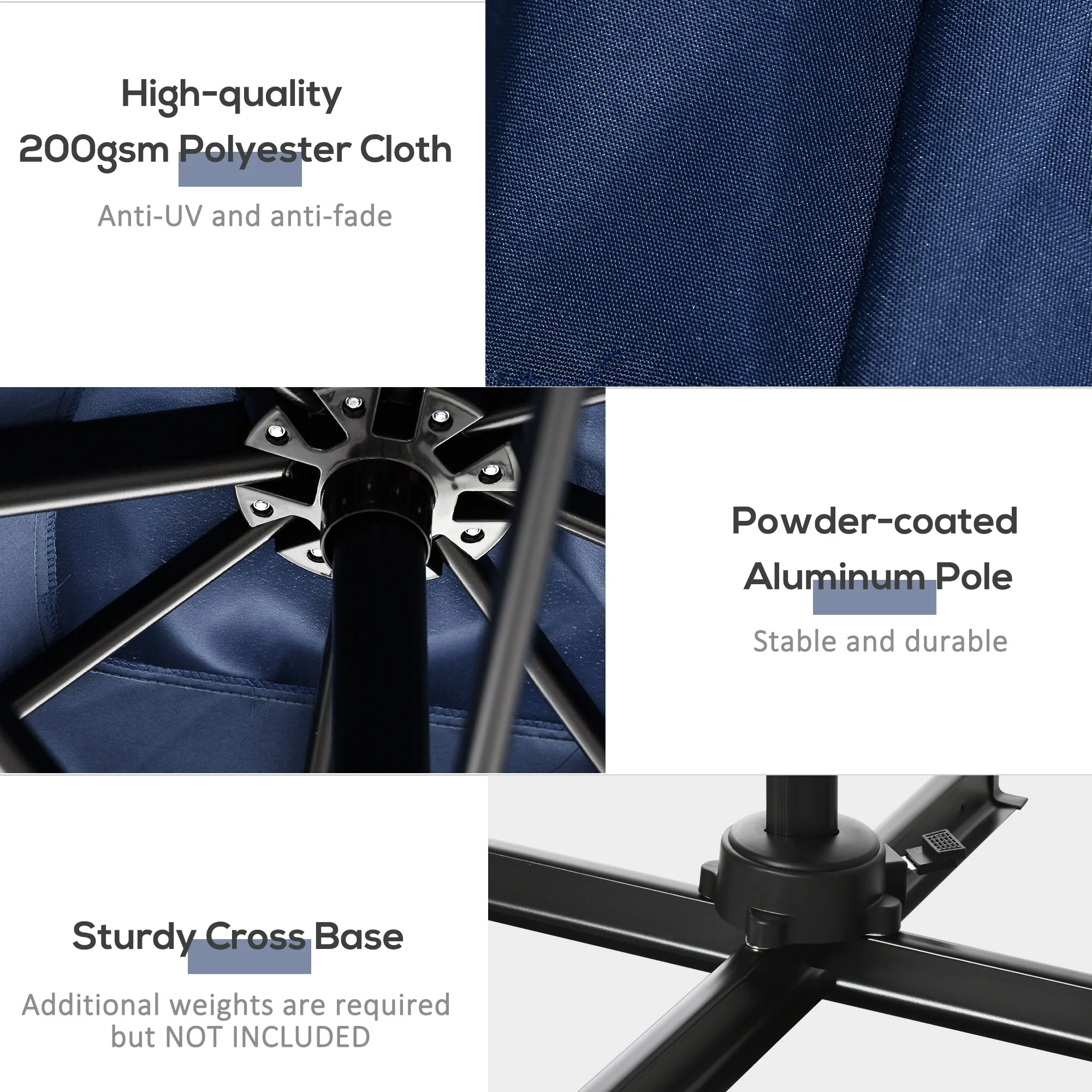 8'x 8' Square Cantilever Umbrella with 360° Rotation & Tilt, Dark Blue - Image 9