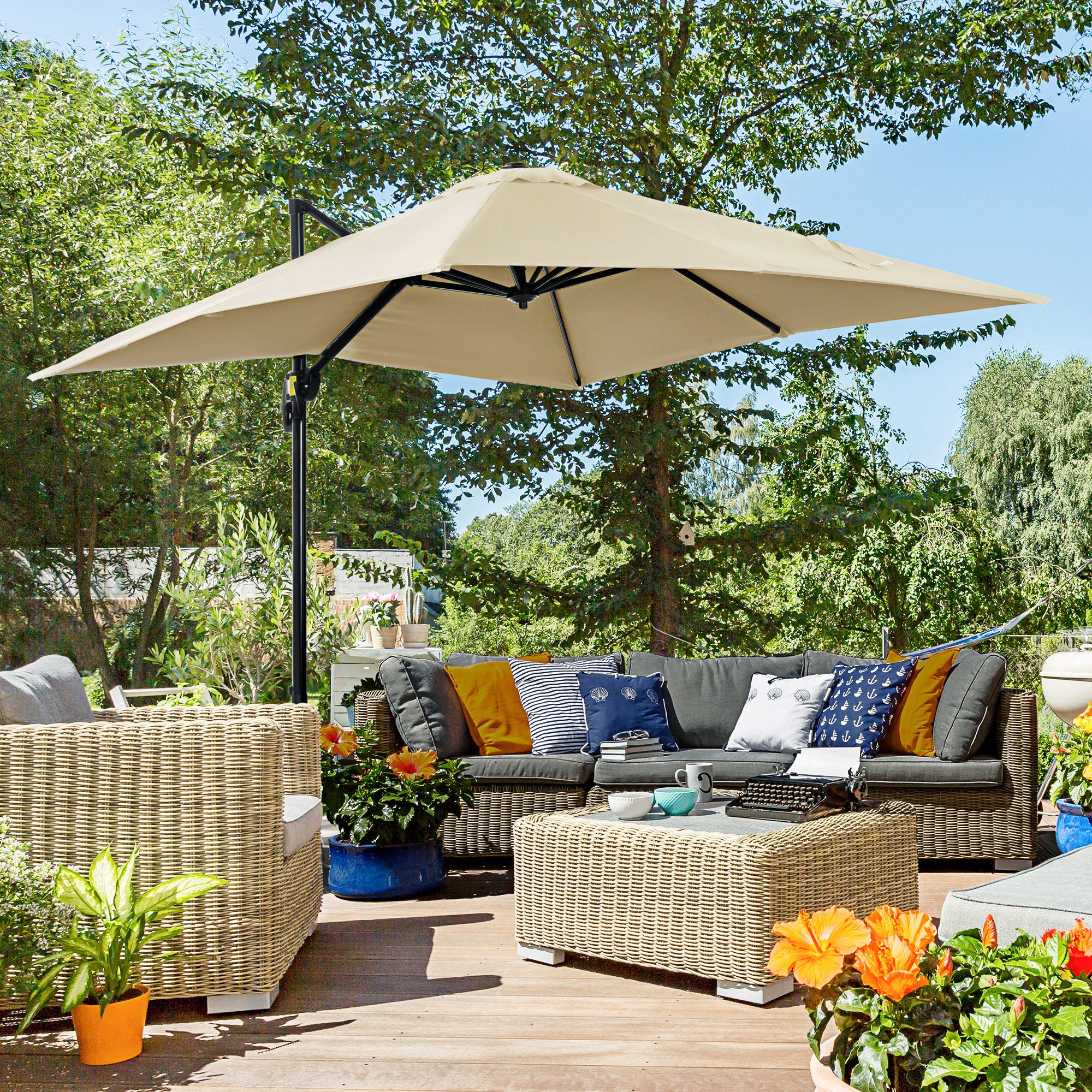 8'x 8' Square Cantilever Umbrella with 360° Rotation & Tilt, White - Image 3