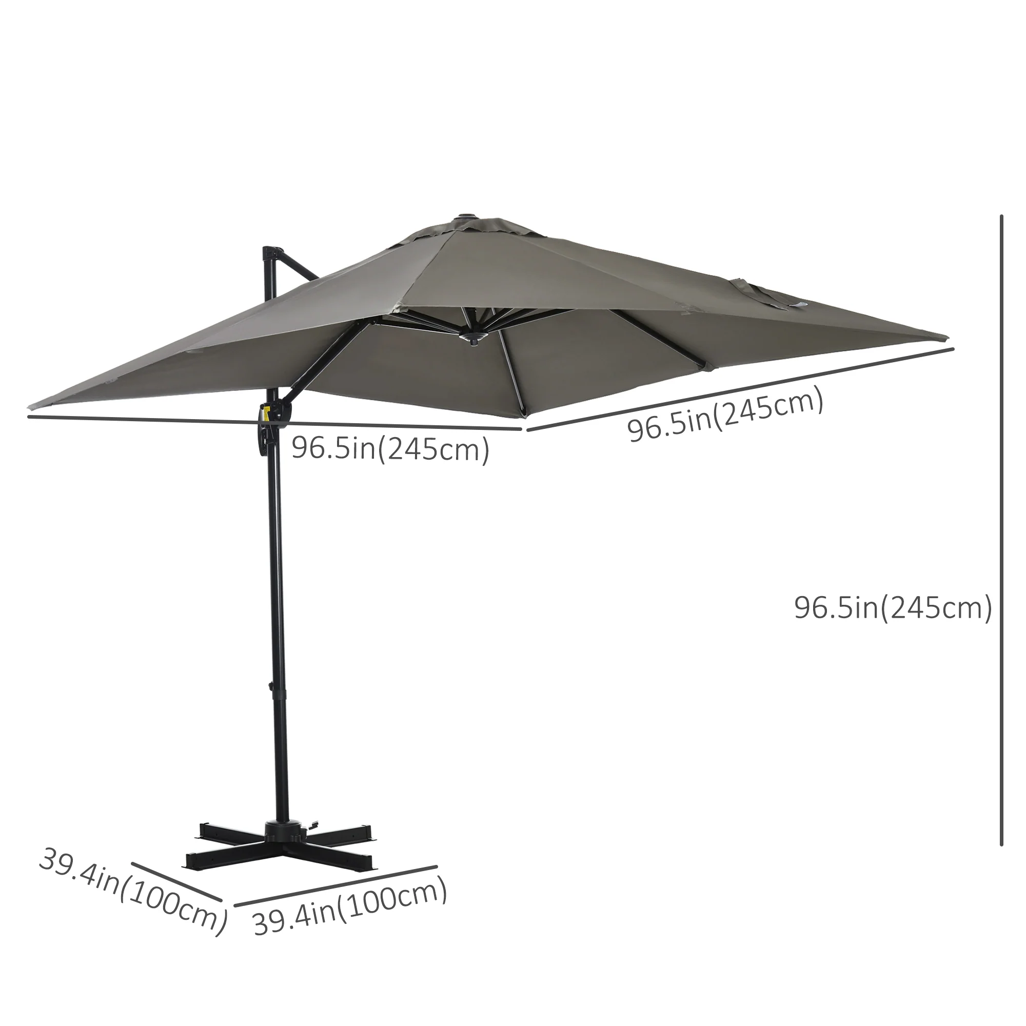 8'x 8' Square Cantilever Umbrella with 360° Rotation & Tilt, Light Grey - Image 5