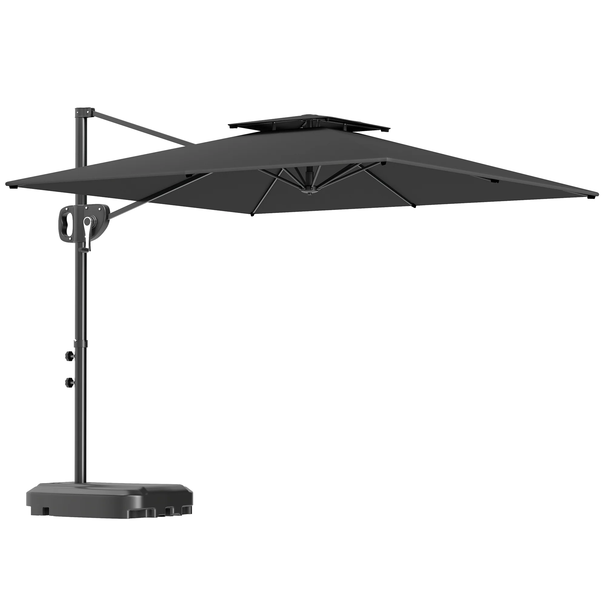 Square Cantilever Patio Umbrella, Double Top Patio Hanging Offset Umbrella with Crank & Tilt, 8' x 9', Dark Grey - Image 11