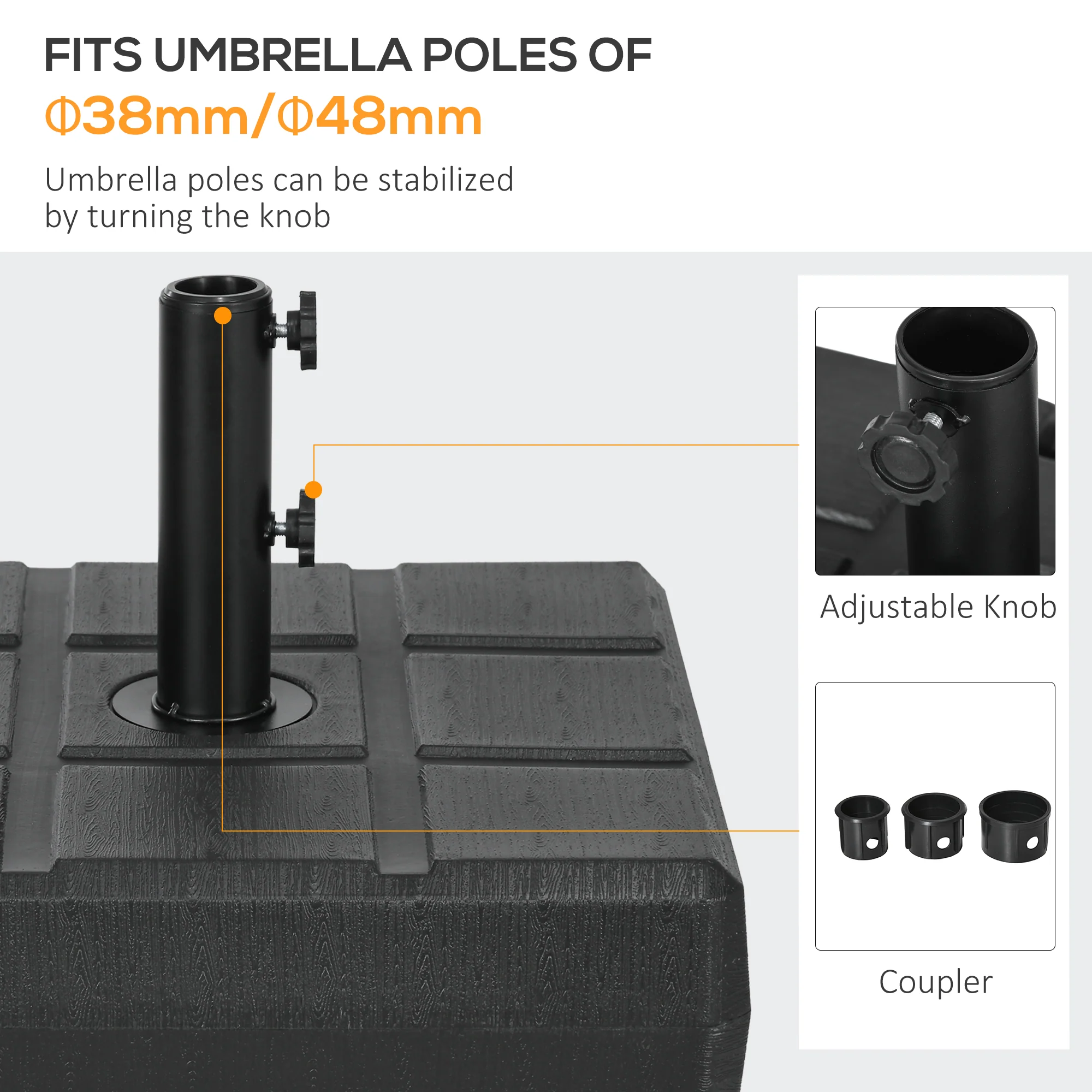 Umbrella Stand for 1.5" or 1.9" Umbrella Poles, Fillable Umbrella Base, Black - Image 6