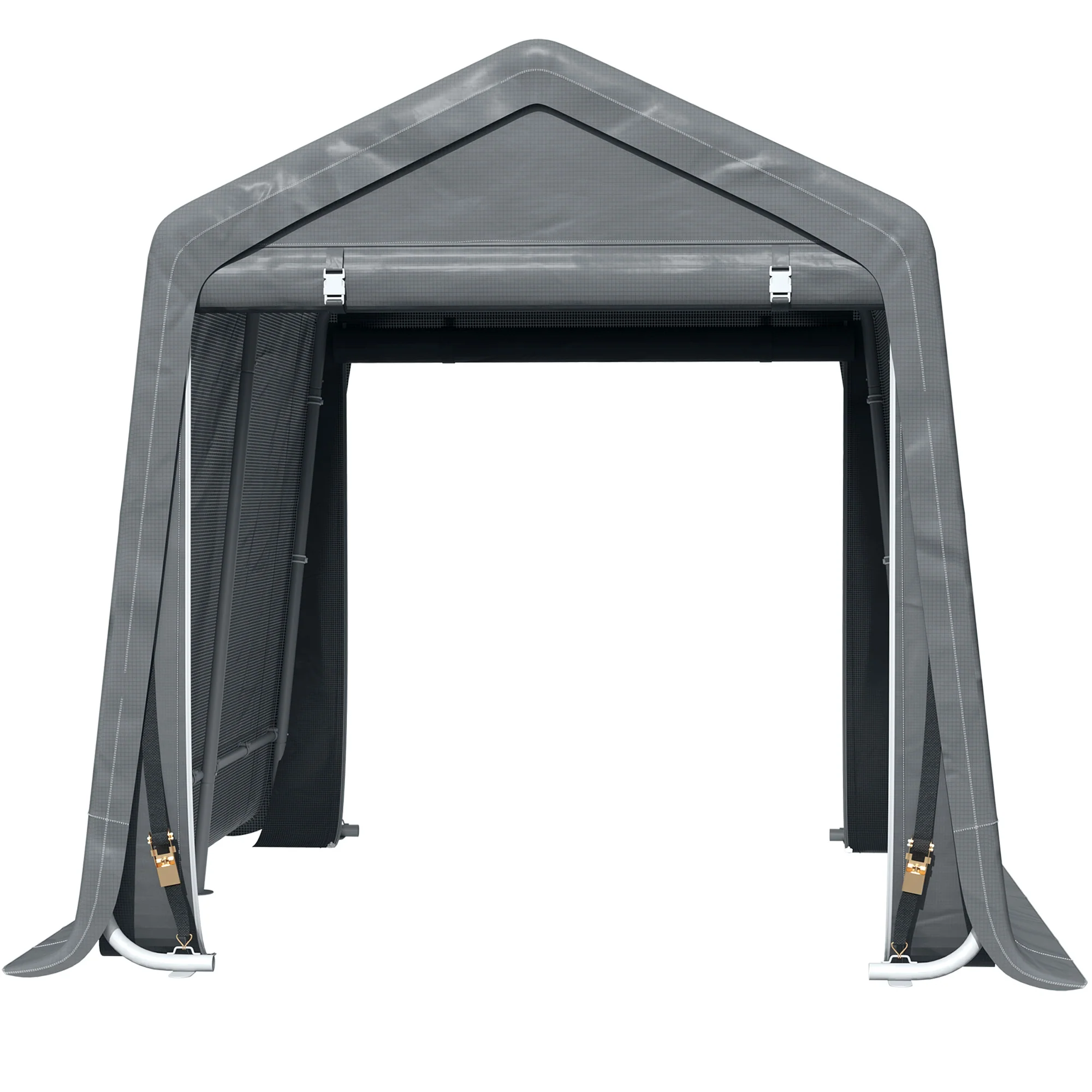 9.2' x 7.9' Garden Storage Tent, Heavy Duty Bike Shed, Patio Storage Shelter w/ Metal Frame and Double Zipper Doors, Dark Grey - Image 2