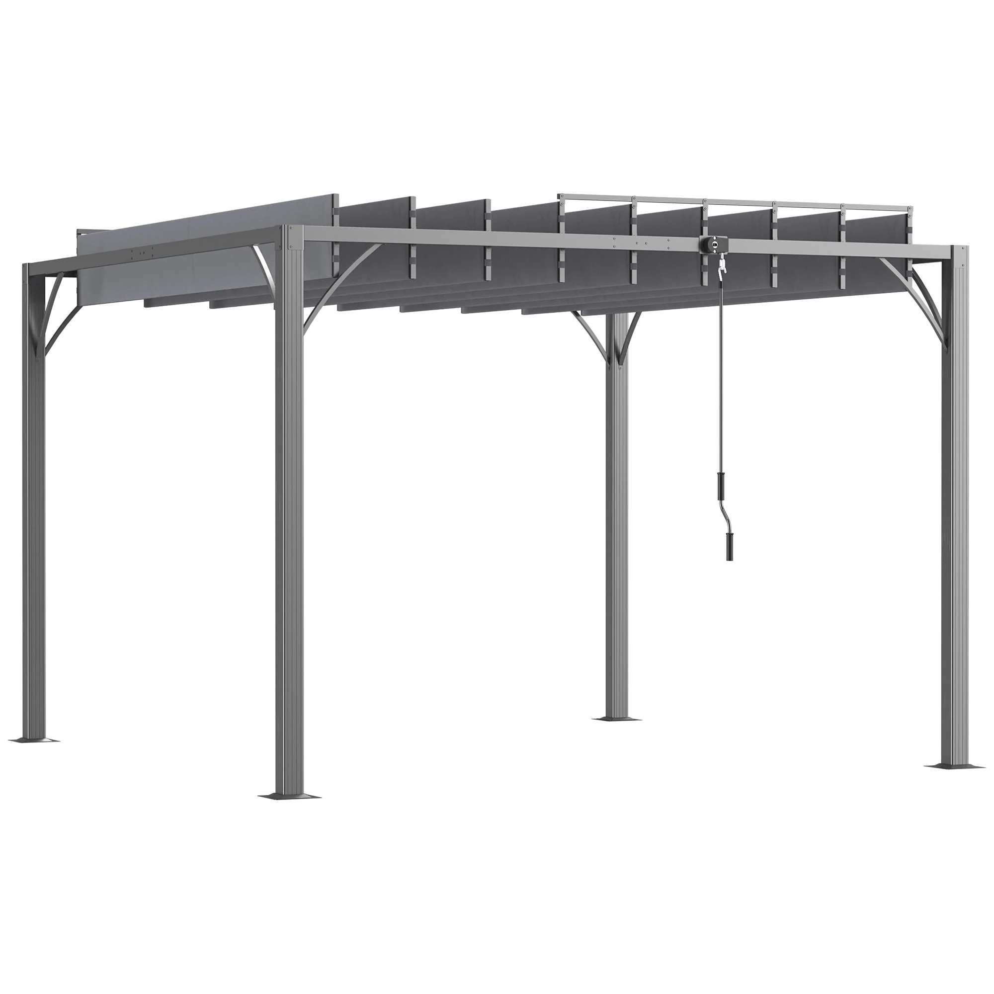 9.5' x 9.7' Outdoor Pergola with Retractable Roof and Ground Stakes, Grey