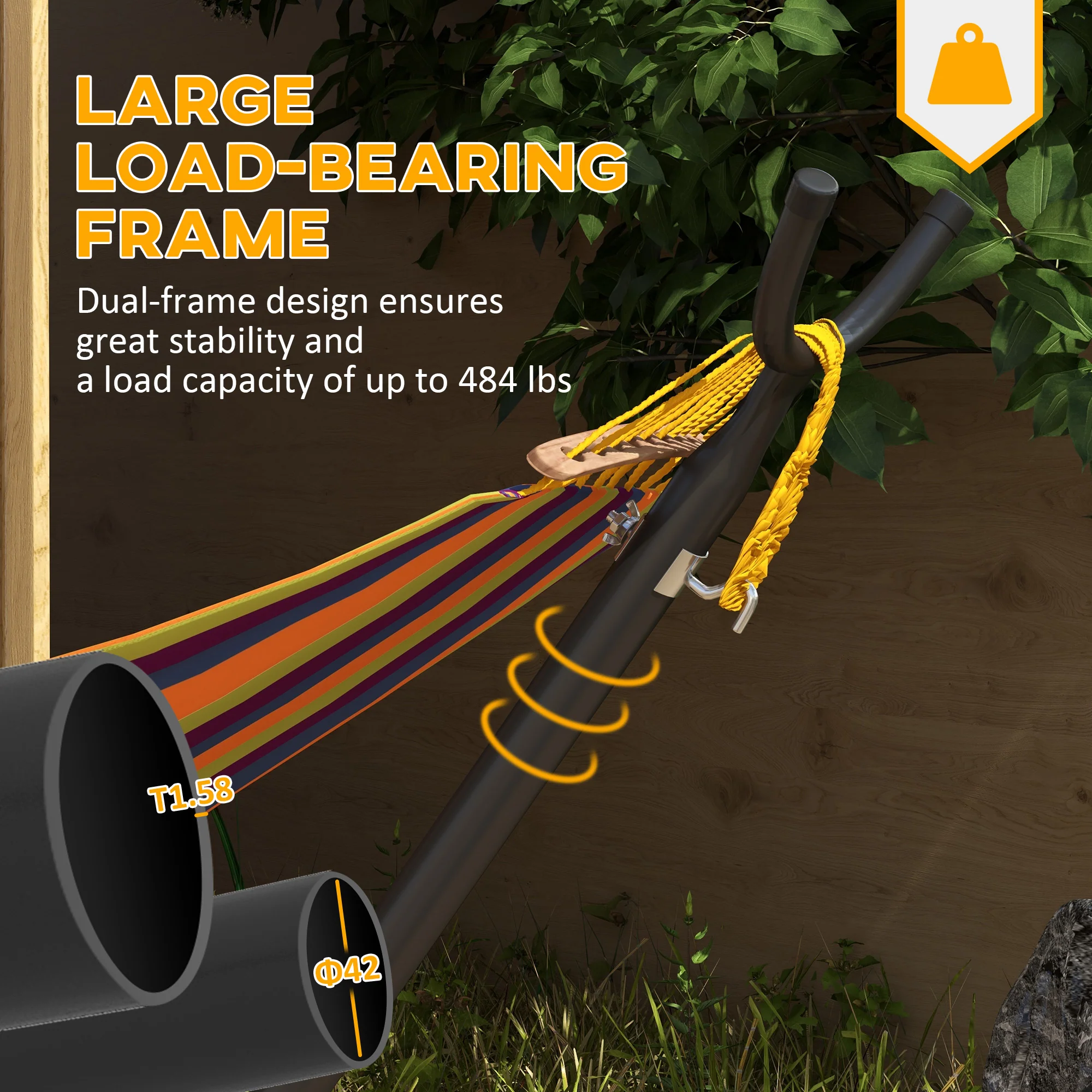 9.5ft Adjustable Hammock Stand Only, Portable Metal Frame Hammock with Wheels, Black - Image 6
