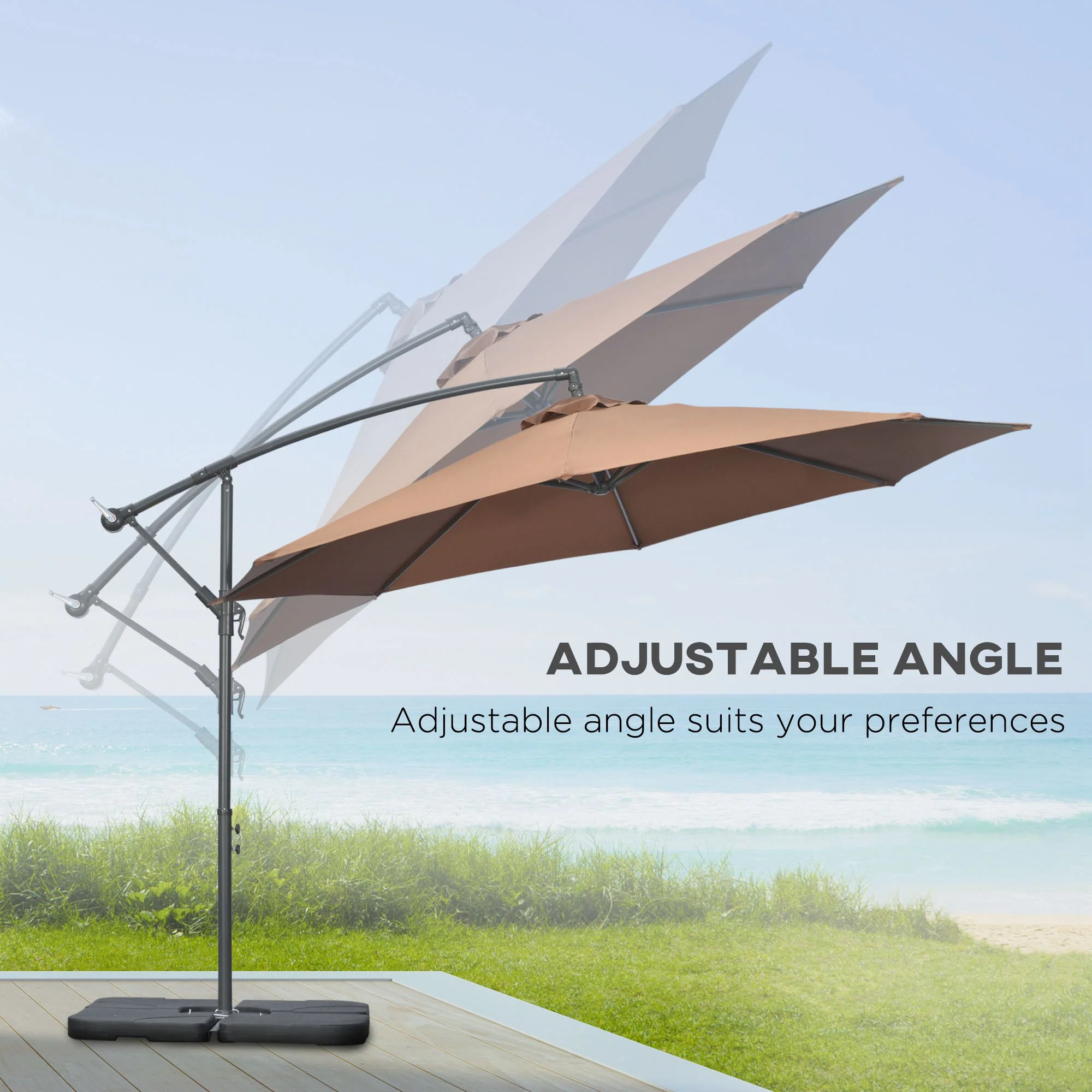 9.6' Offset Cantilever Patio Umbrella with Base & Crank, Coffee - Image 7