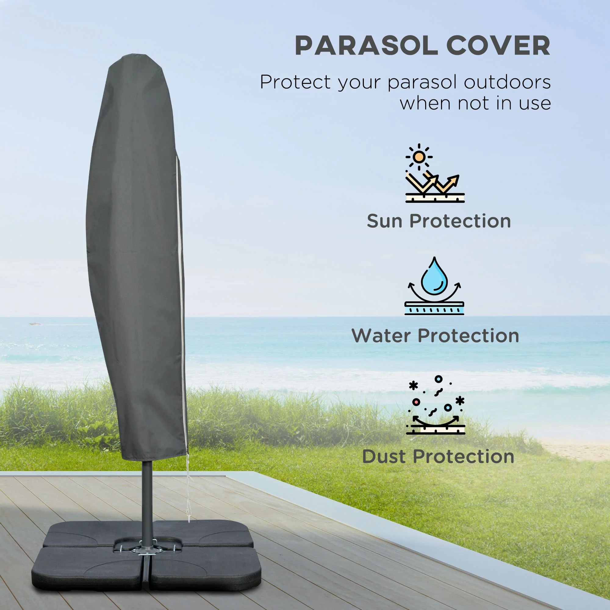 9.6' Offset Cantilever Patio Umbrella with Base & Crank, Coffee - Image 9