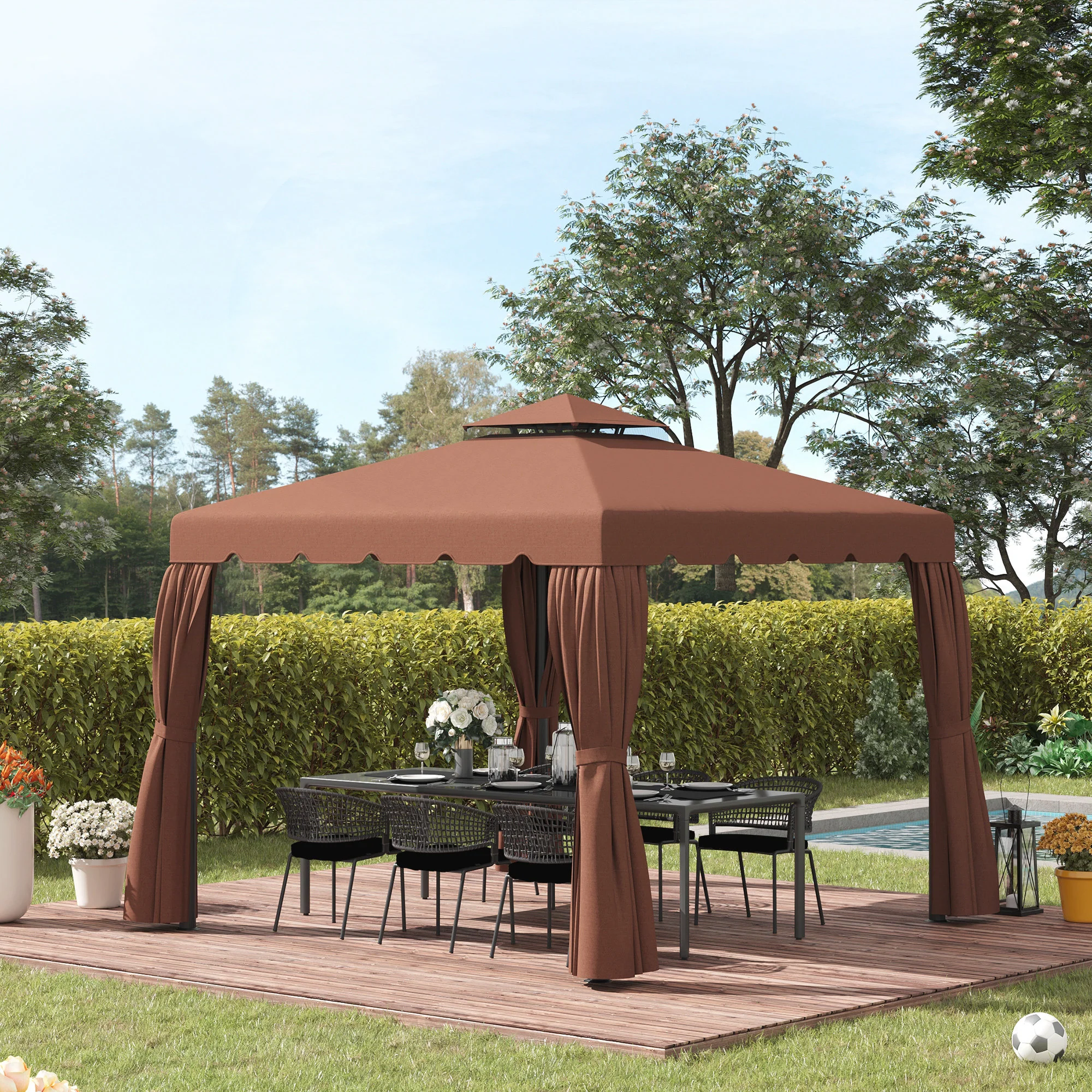 9.8' x 9.8' Gazebo Replacement Canopy with Double Vented Roof, TOP ONLY, Coffee - Image 4