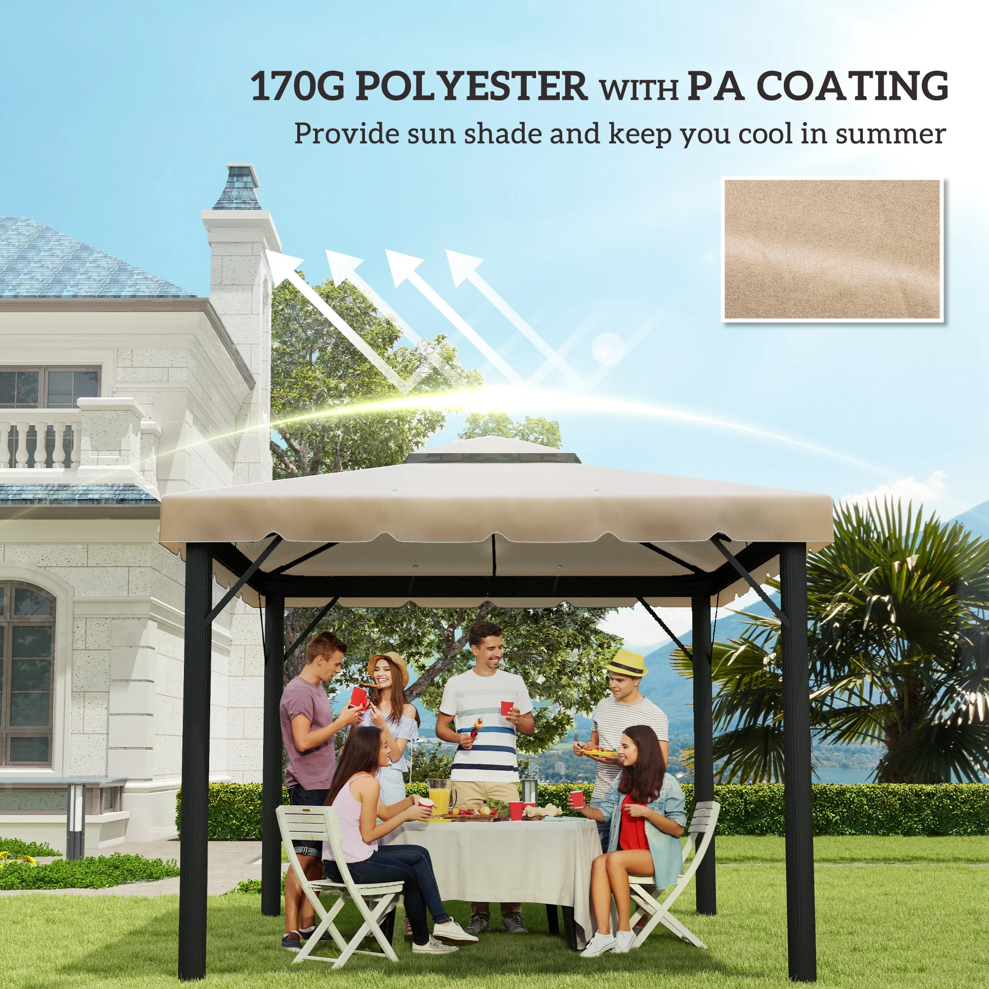 9.8' x 9.8' Gazebo Replacement Canopy with Double Vented Roof, TOP ONLY, Khaki - Image 8