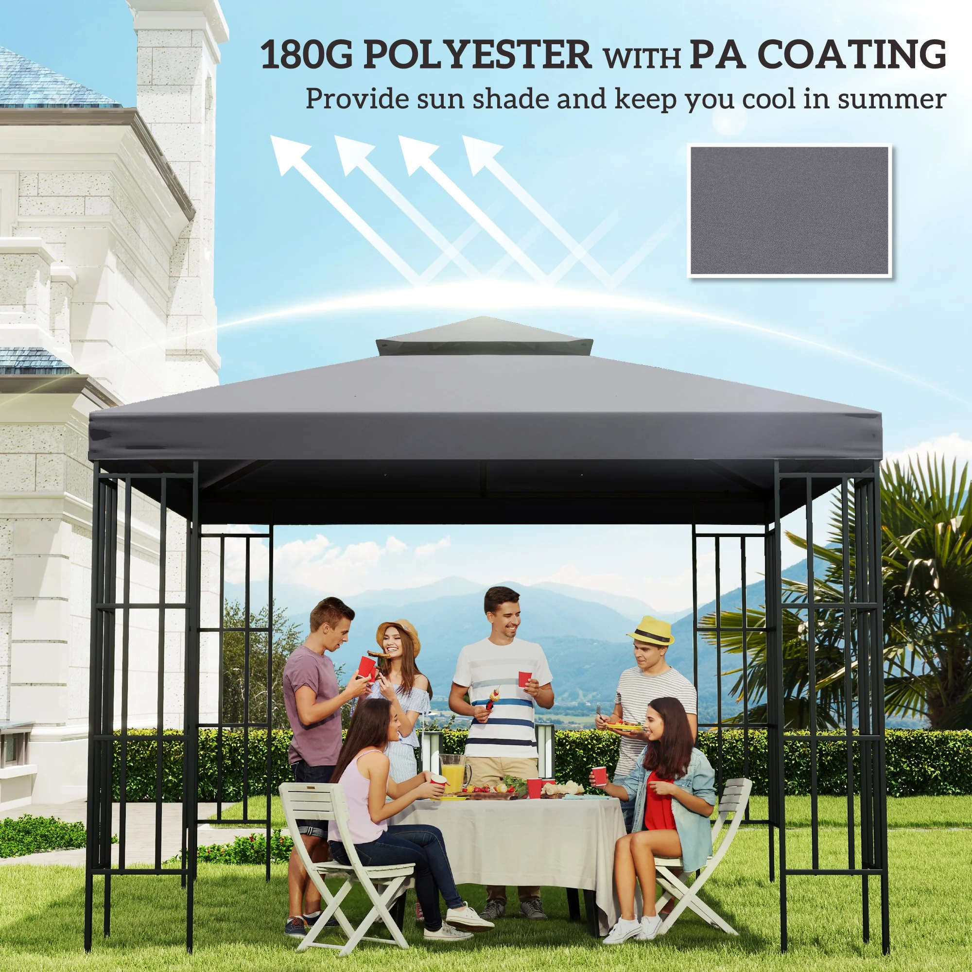 9.8' x 9.8' 2-Tier Gazebo Replacement Canopy, Dark Grey - Image 8