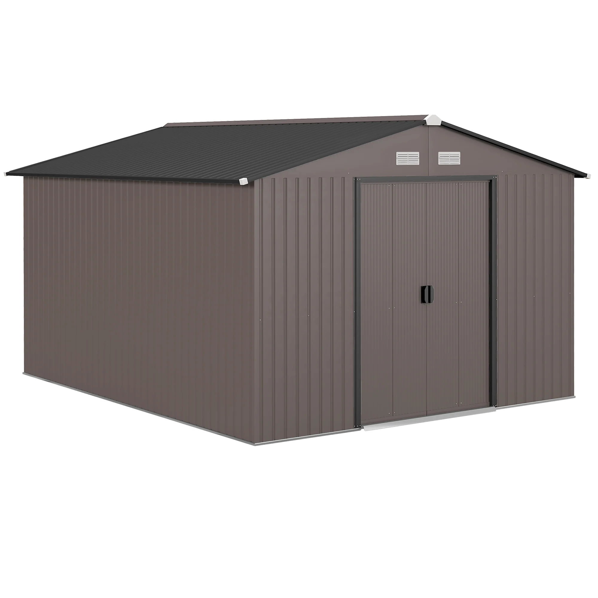 9' x 11' Metal Garden Storage Shed with Foundation Kit & Double Doors, Brown - Image 12