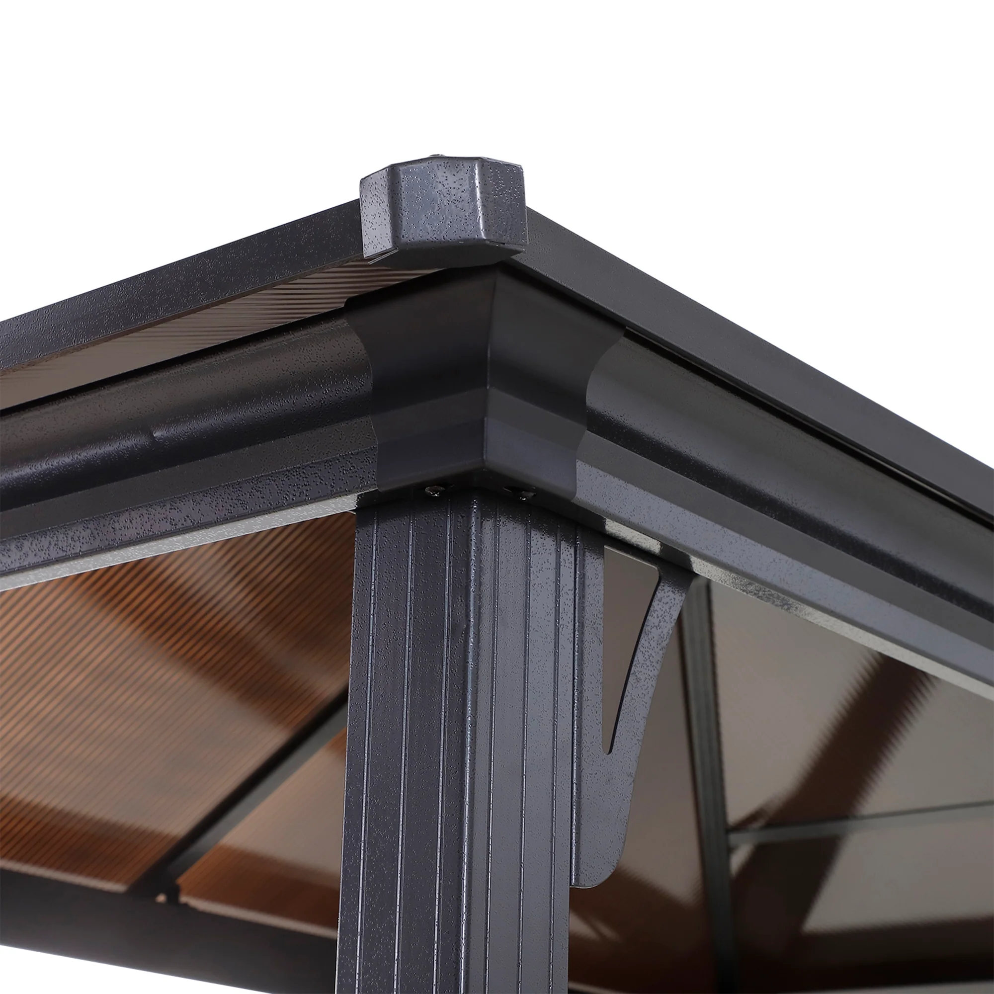 9' x 5' Hardtop Grill Gazebo with 2-Tier Polycarbonate Roof, Shelves & Hooks, Black/Coffee - Image 11