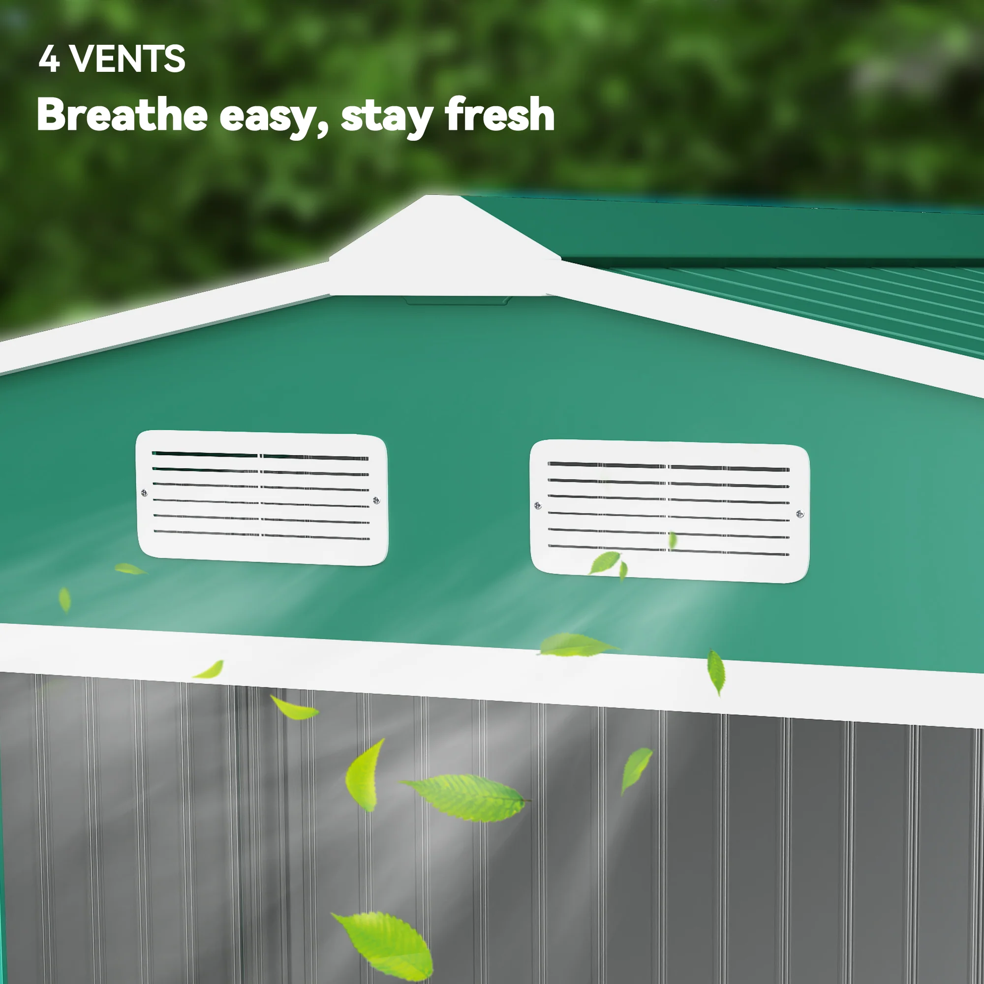EverBase 9' x 6' Metal Garden Storage Shed with Foundation Kit & Double Doors, Green - Image 10