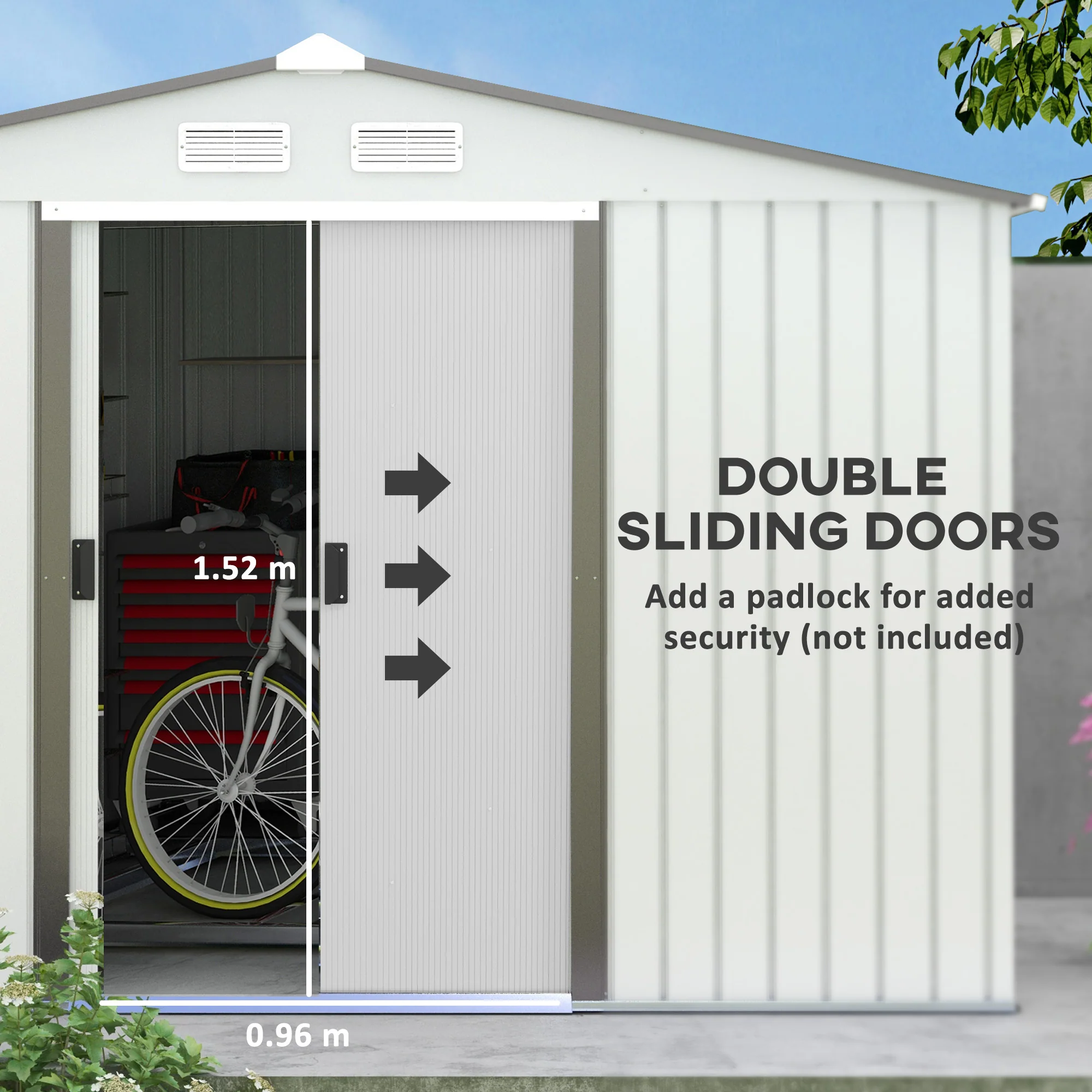 EverBase 9' x 6' Metal Garden Storage Shed with Foundation Kit & Double Doors, Silver - Image 7