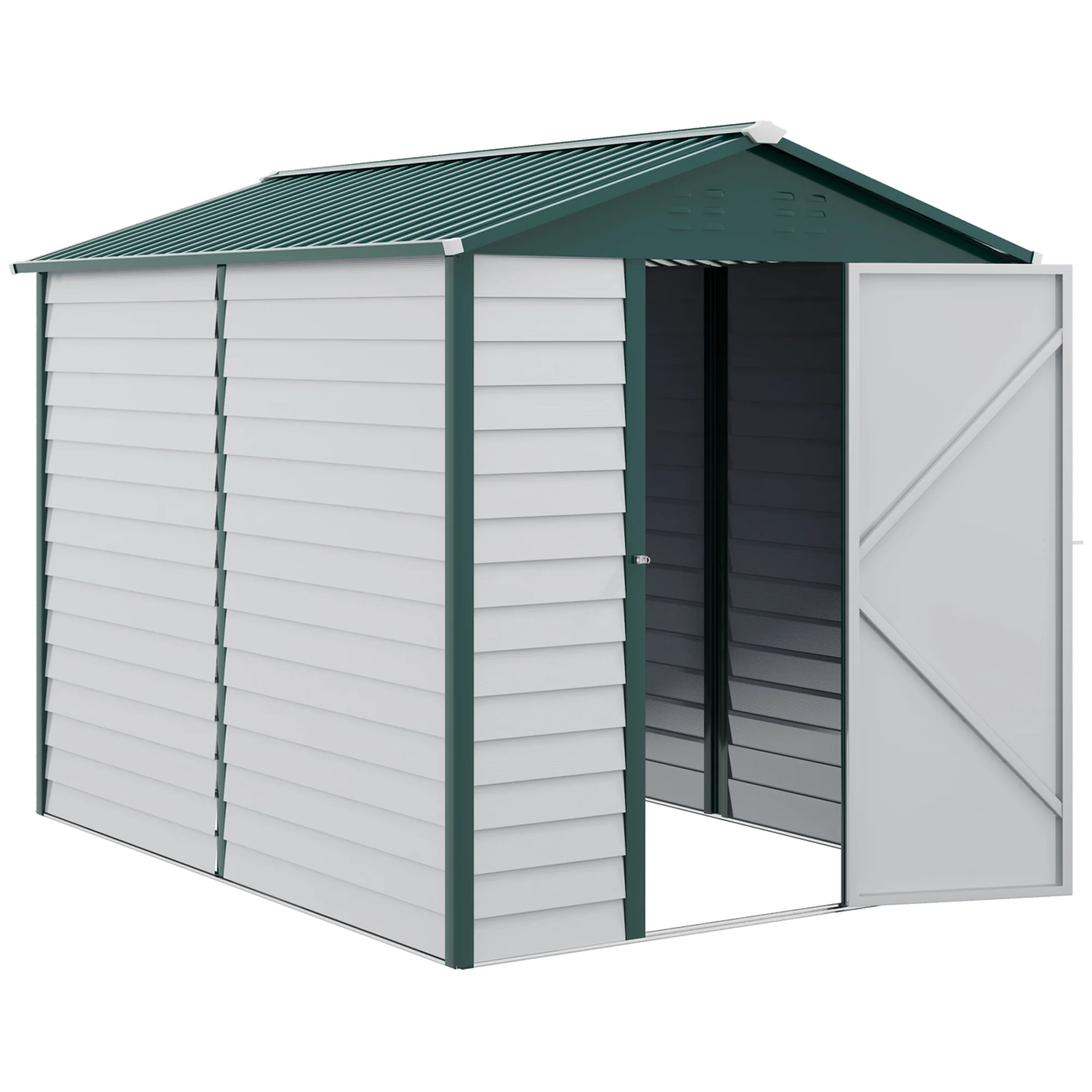 9 x 6FT Outdoor Metal Storage Shed with Window, Lockable Door for Yard, Patio, Lawn, Green - Image 2