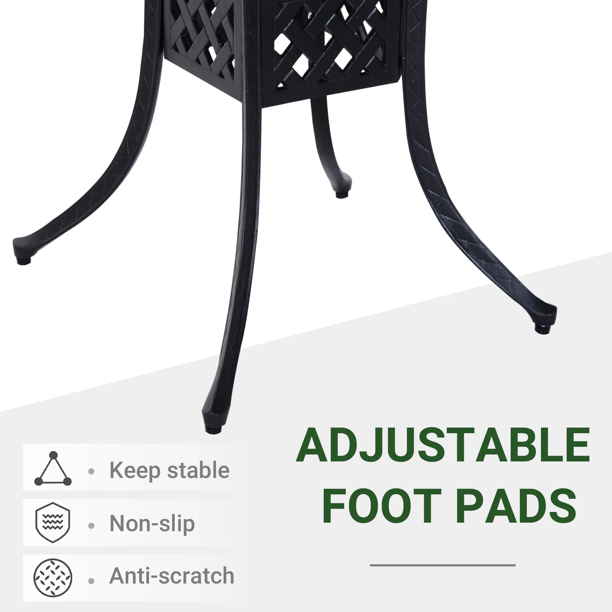 90 x 90cm Square Garden Dining Table with 46.5mm Dia. Umbrella Hole, Cast Aluminium Outdoor Dining Table, Grid Motif Outdoor Table for Garden, Patio, Porch, Black - Image 9