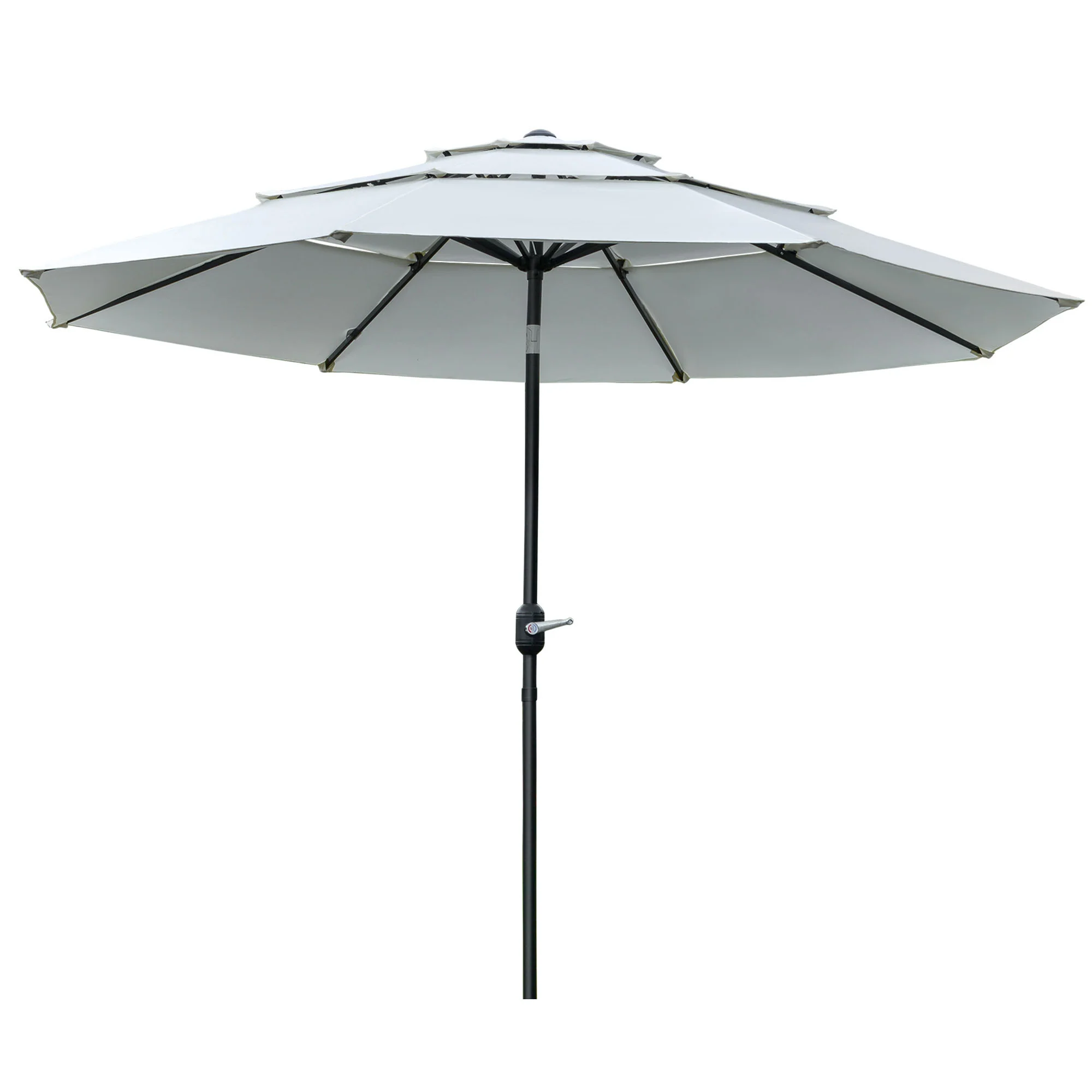 9' 3-Tier Market Umbrella with Push-Button Tilt & Crank, Cream White