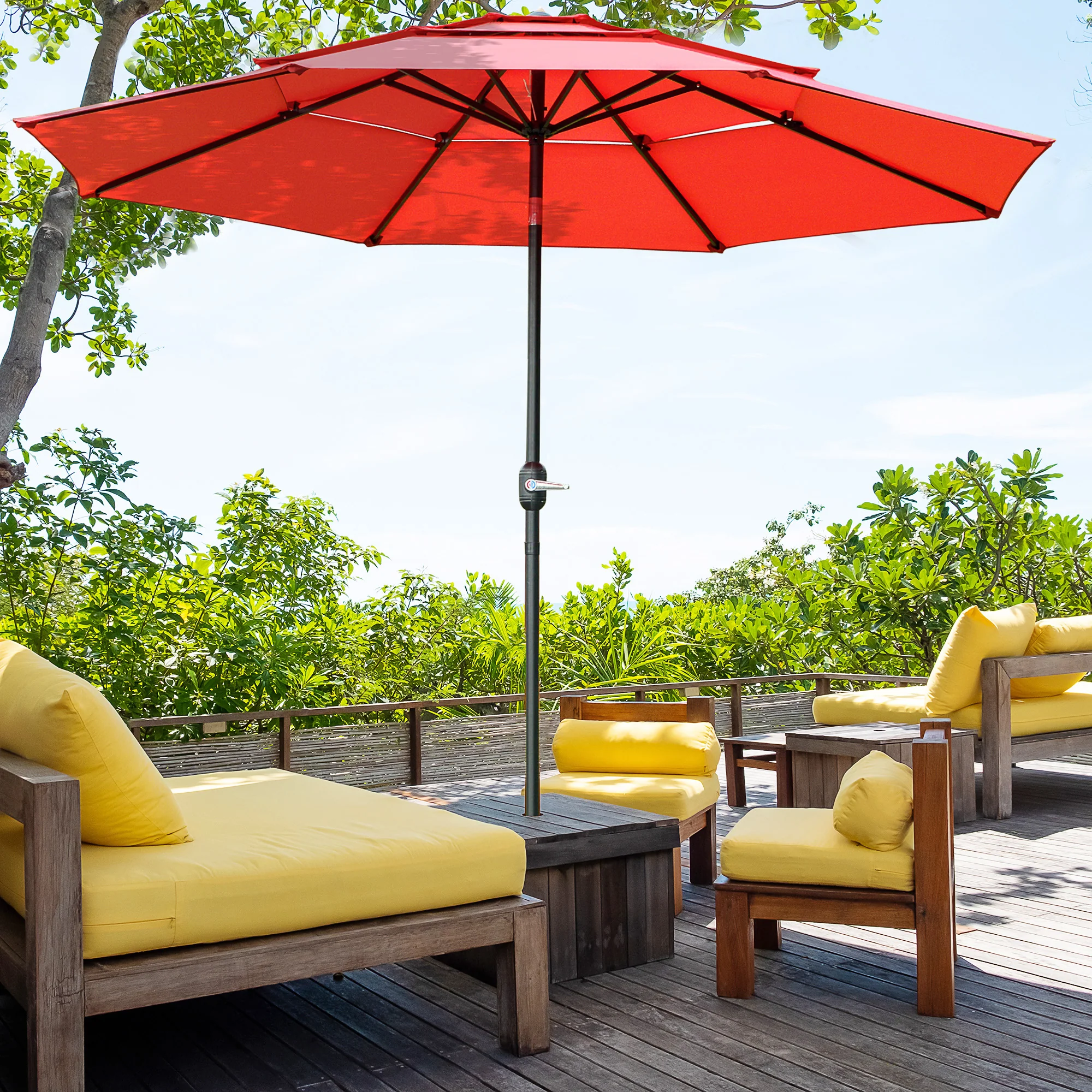 9' 3-Tier Market Umbrella with Push-Button Tilt & Crank, Red - Image 3