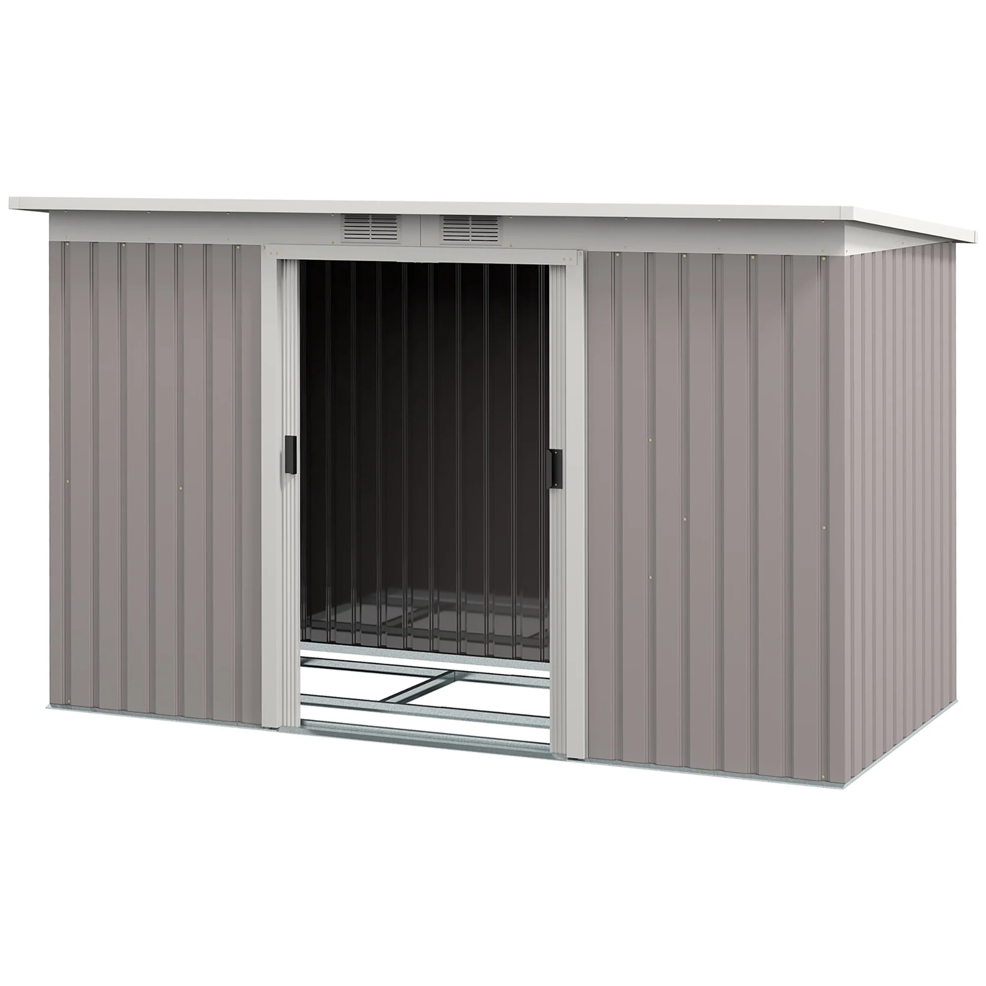 9 x 4ft Metal Garden Shed, Outdoor Tool House with Foundation Kit, Vents & Double Doors, Light Grey - Image 2