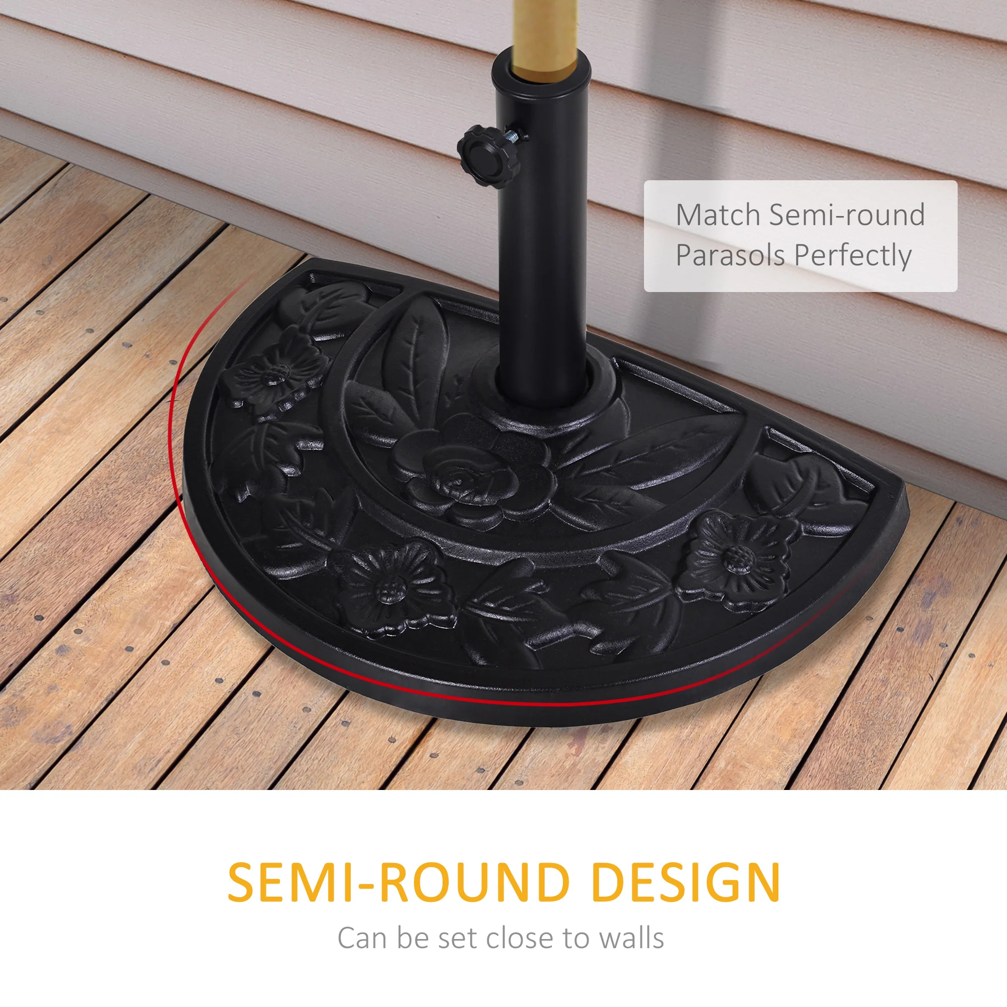 9kg Half Round Resin Parasol Base with Floral Design, Suitable Umbrella Rod: ¦µ3.8cm, ¦µ4.8cm - Image 7