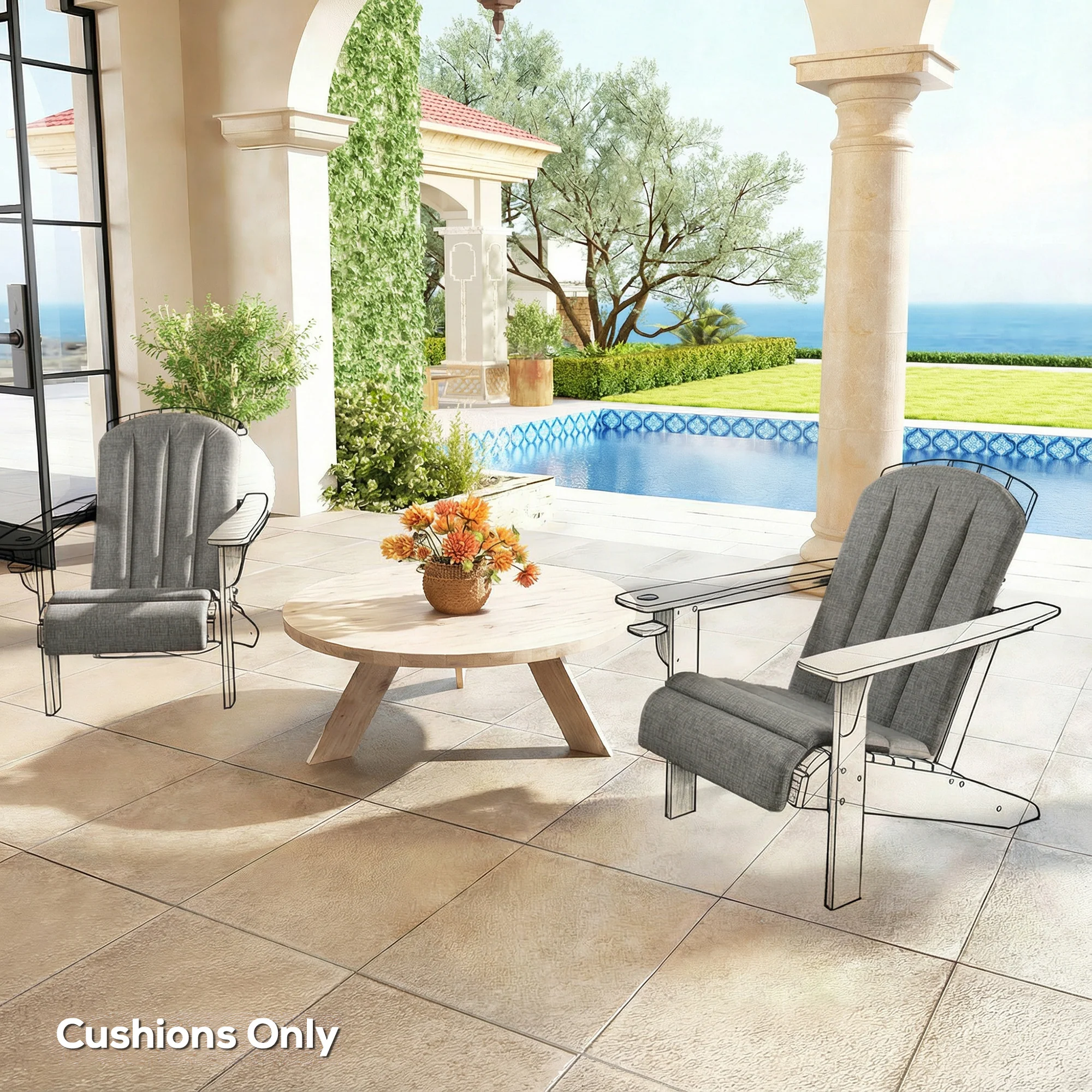 Set of 2 Patio Chair Cushions, High Back Adirondack Chair Cushion with Ties, High-Density Foam, Dark Grey - Image 10