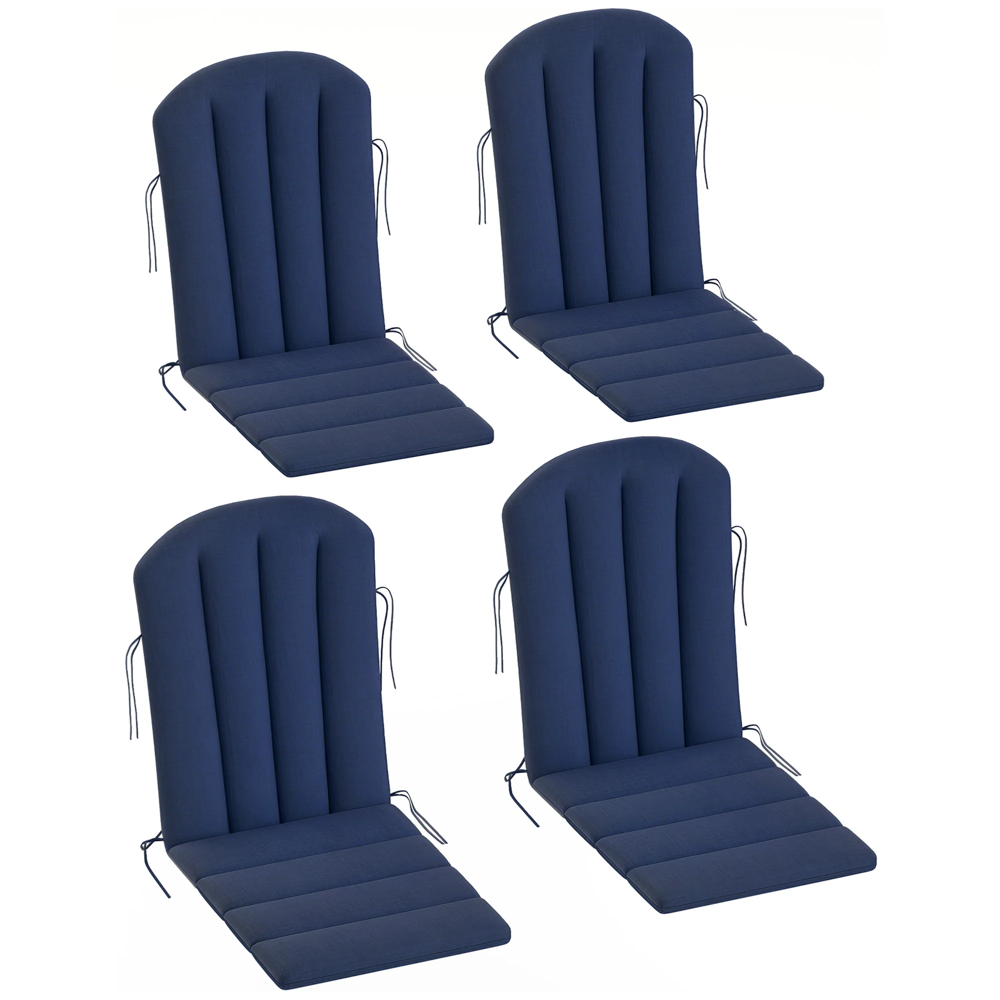 Set of 4 Patio Chair Cushions, High Back Adirondack Chair Cushion with Ties, High-Density Foam, Navy Blue