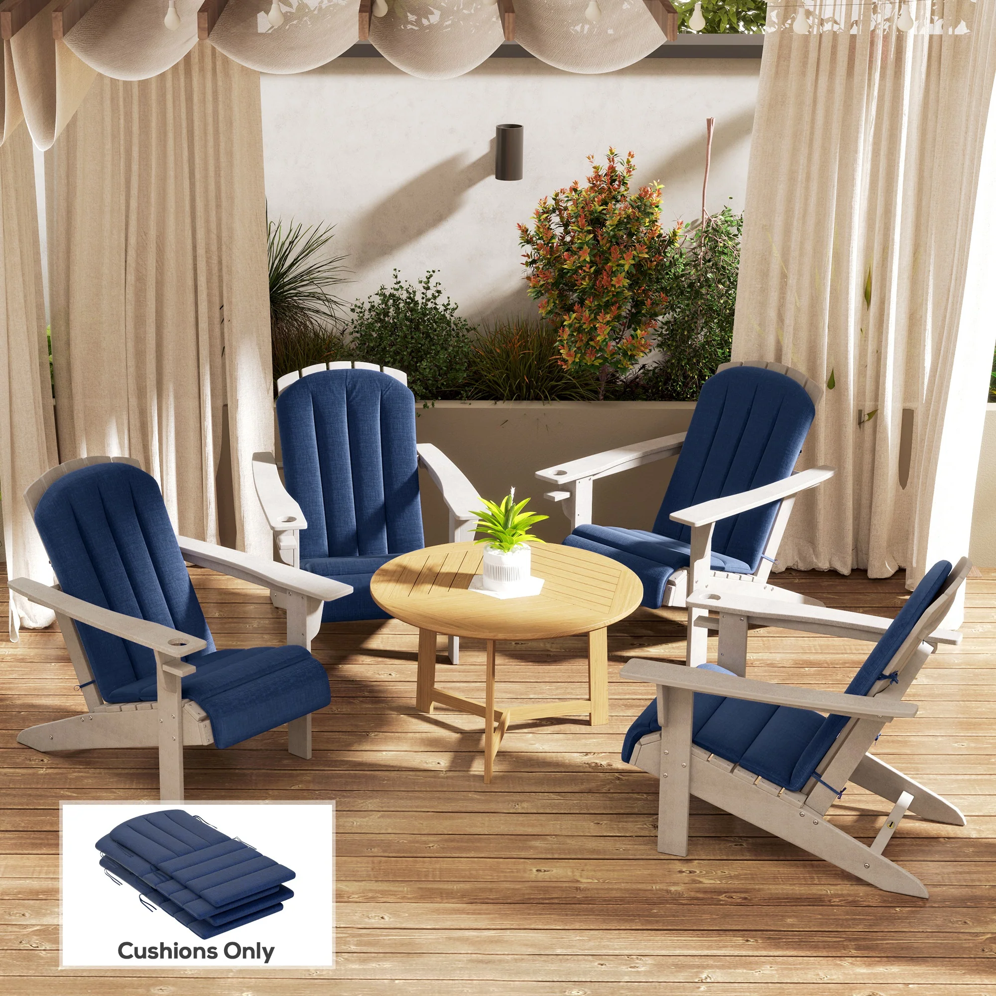 Adirondack Chair Cushion Set of 4, Outdoor Chair Cushions with Ties, 25D High-Density Foam, High Back Patio Chair Cushions, Fade Resistant for Patio Furniture, 49" x 20" x 2", Navy Blue - Image 4