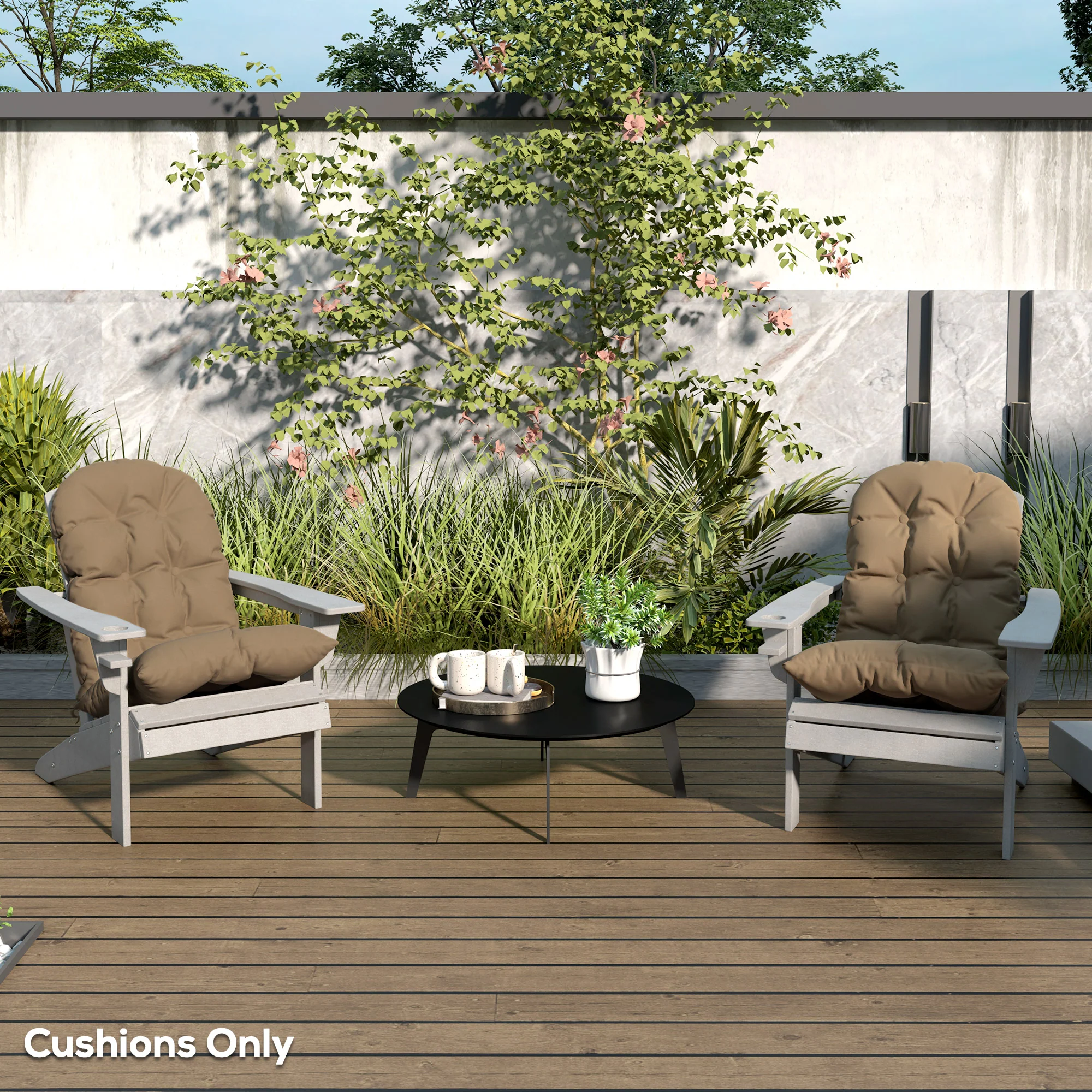 Adirondack Chair Cushions Set of 2, Tufted High Back Patio Chair with Ties, Khaki - Image 10