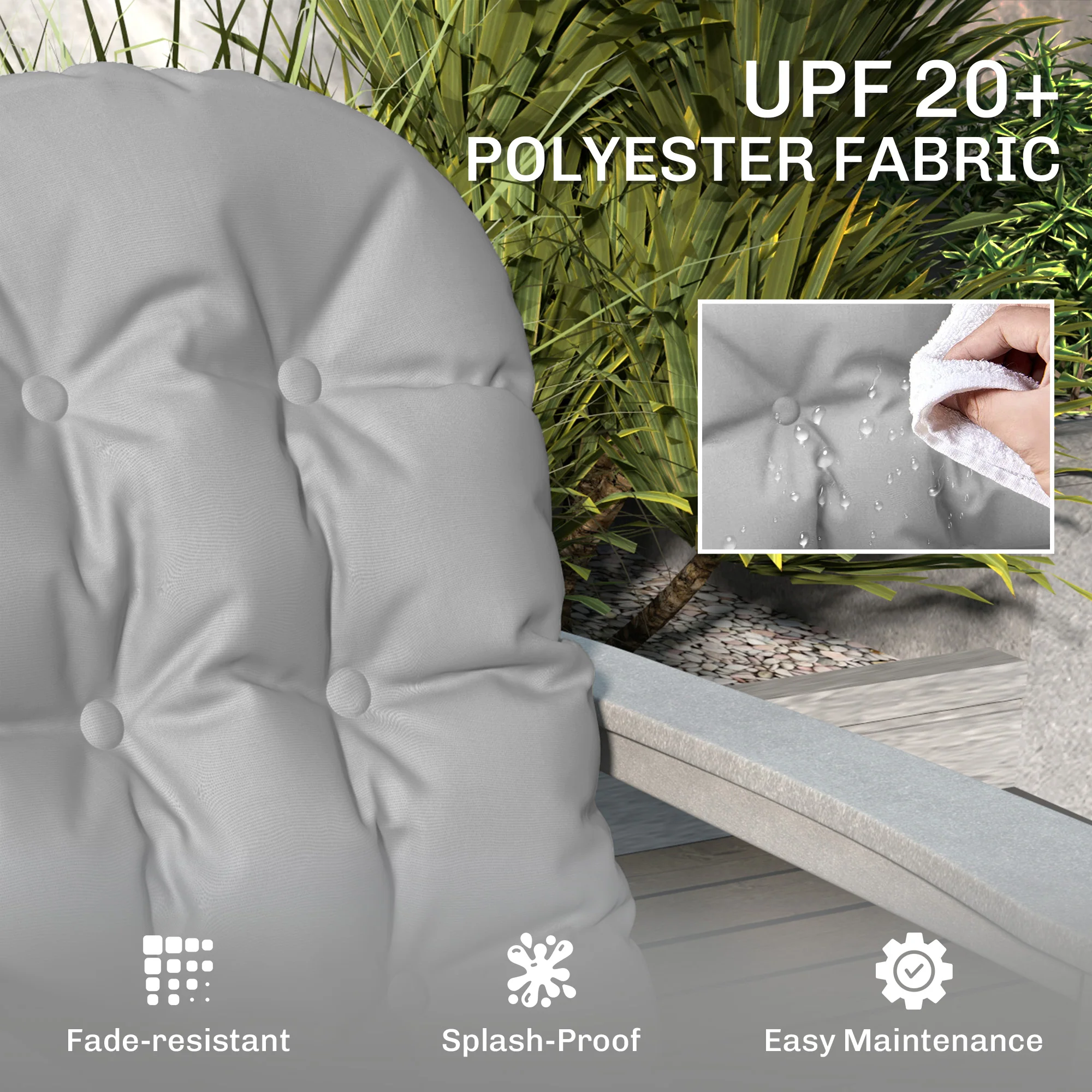 Adirondack Chair Cushions Set of 2, Tufted High Back Patio Chair with Ties, Light Grey - Image 7