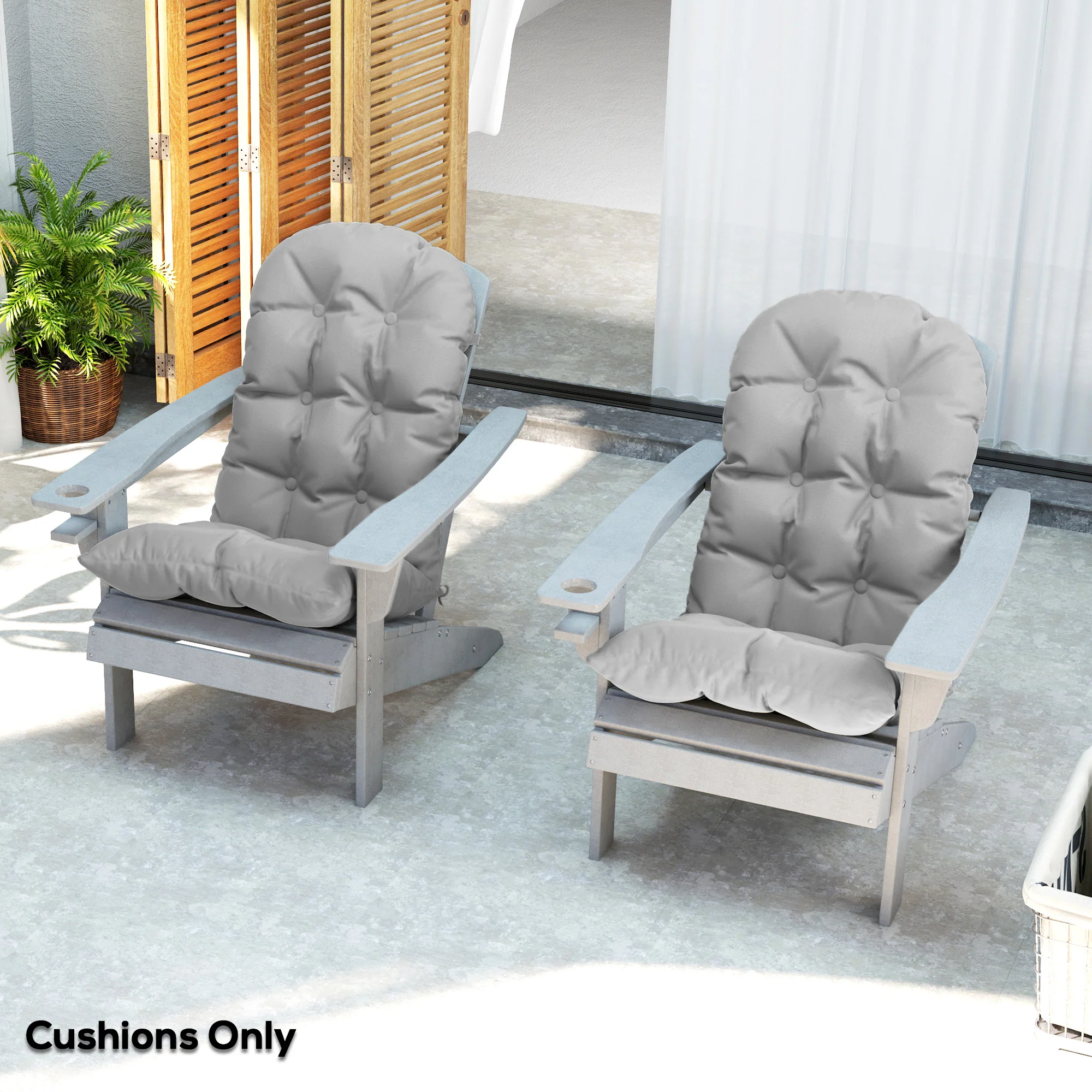 Adirondack Chair Cushions Set of 2, Tufted High Back Patio Chair with Ties, Light Grey - Image 9