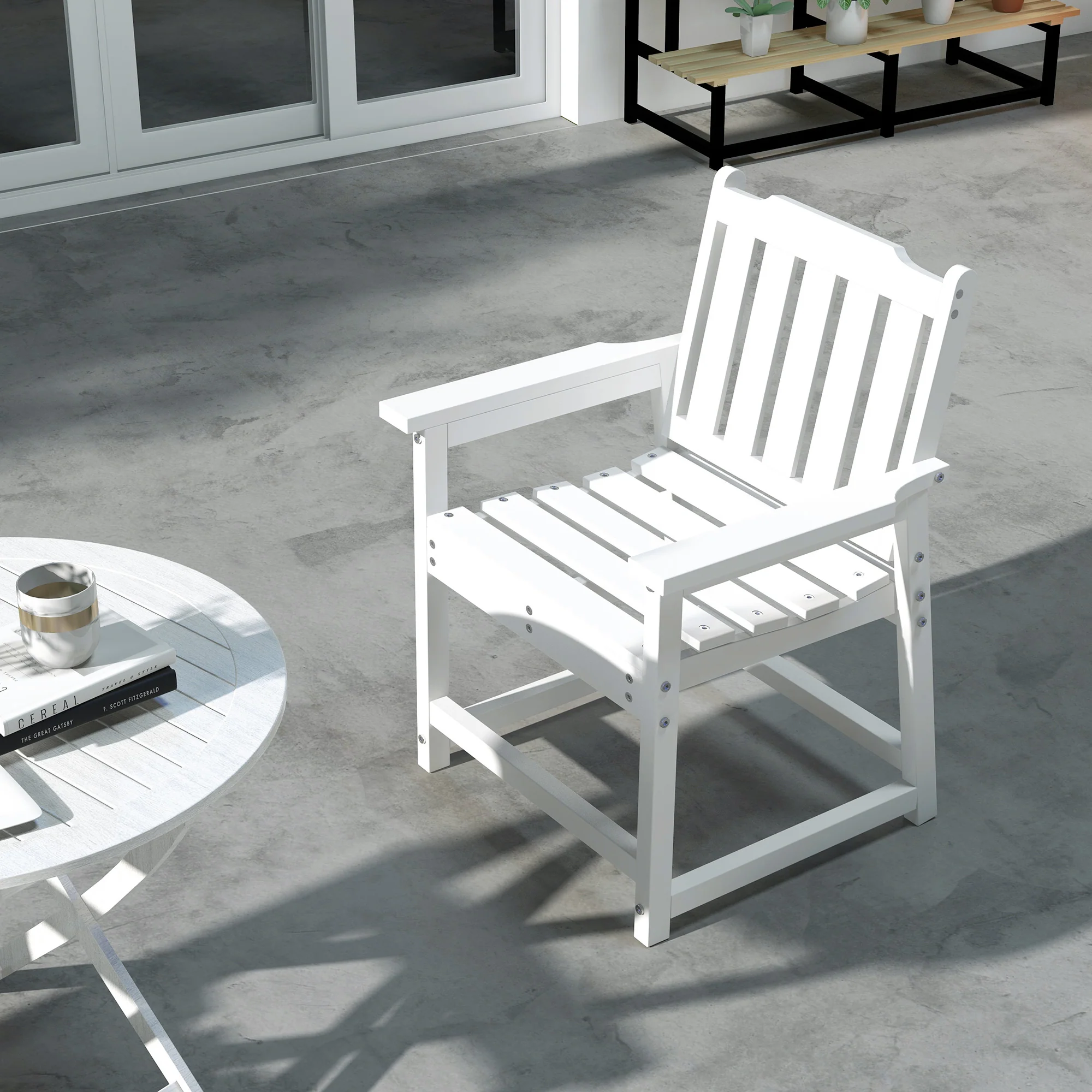 All-Weather Patio Chair, HDPE Patio Dining Chair, Heavy Duty Wood-Like Outdoor Furniture for Garden, Backyard, Deck, Porch, Lawn, White - Image 8