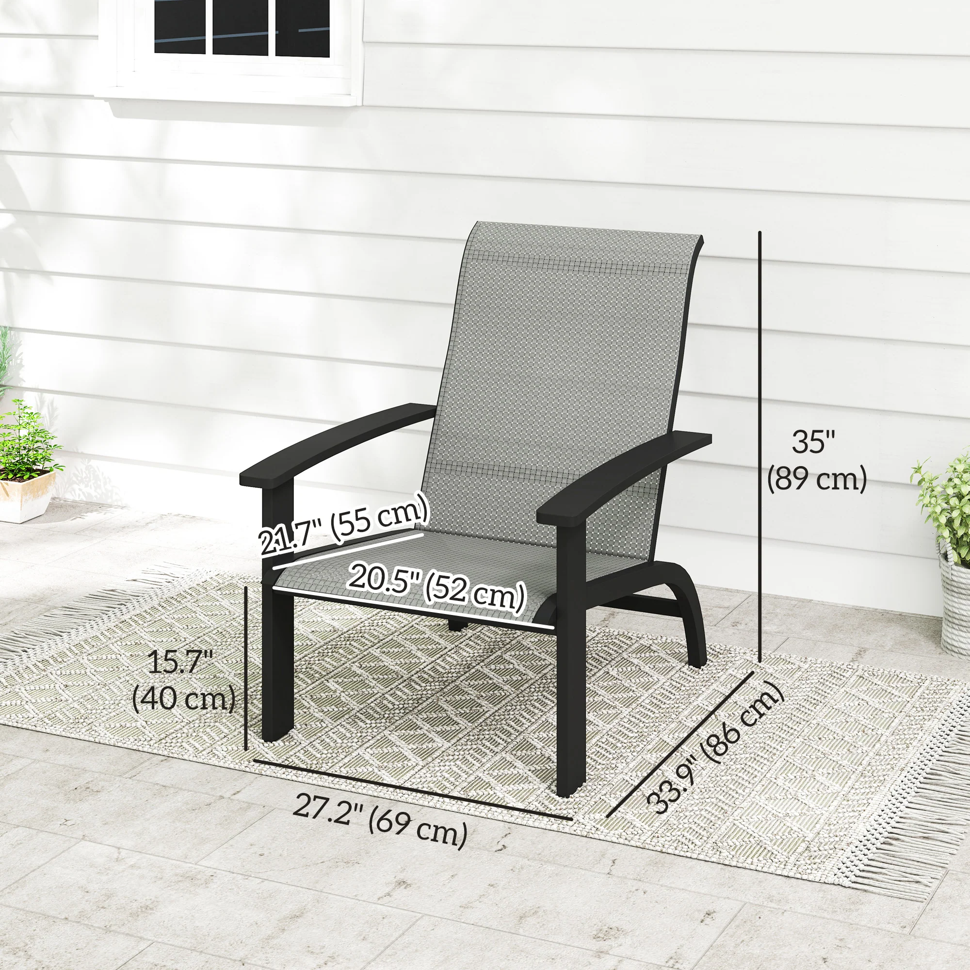Outdoor Adirondack Chairs Muskoka Chairs with Mesh Seat & High Back, Dark Grey - Image 5