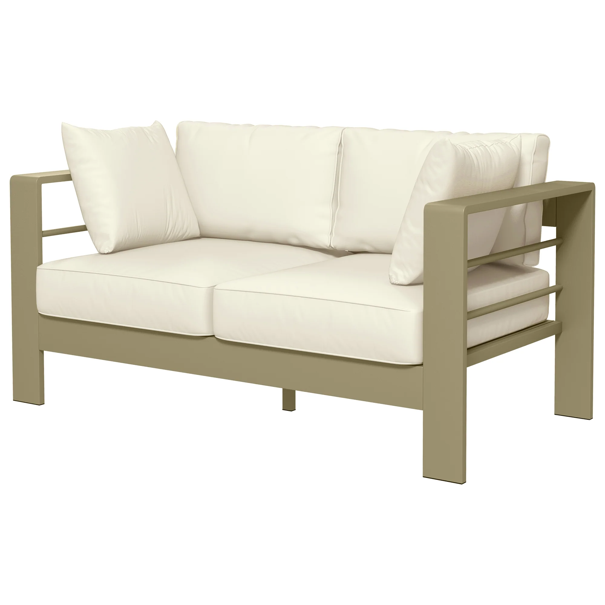 2-Seat Outdoor Patio Loveseat, Garden Sofa with Cushions & Wide Armrests, Cream White - Image 2