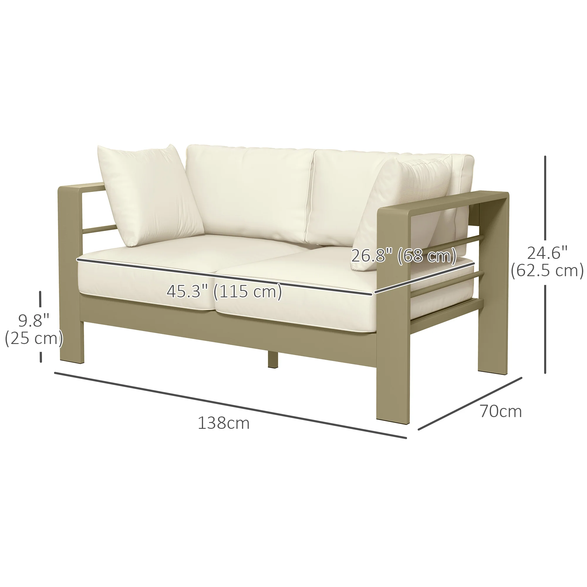 2-Seat Outdoor Patio Loveseat, Garden Sofa with Cushions & Wide Armrests, Cream White - Image 5