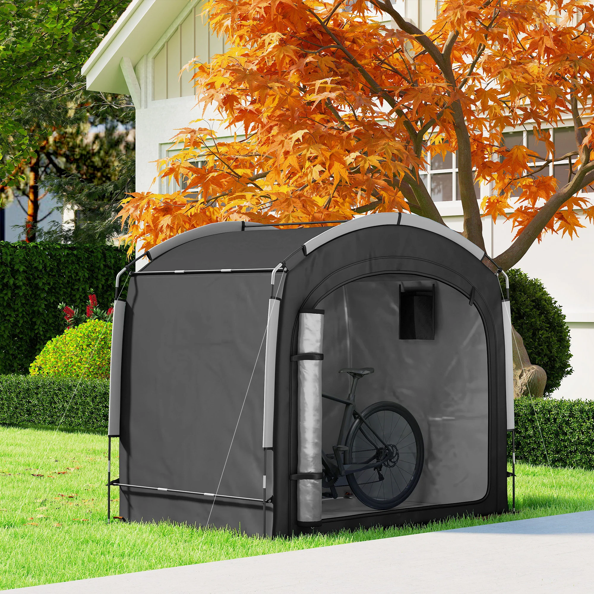Bike Storage Tent, Portable Bicycle Storage Shed, Waterproof Outdoor Bike Cover with 210D Oxford Fabric and Carry Bag for 3-4 Bikes, Lawn Mower, Garden Tools, Black - Image 4
