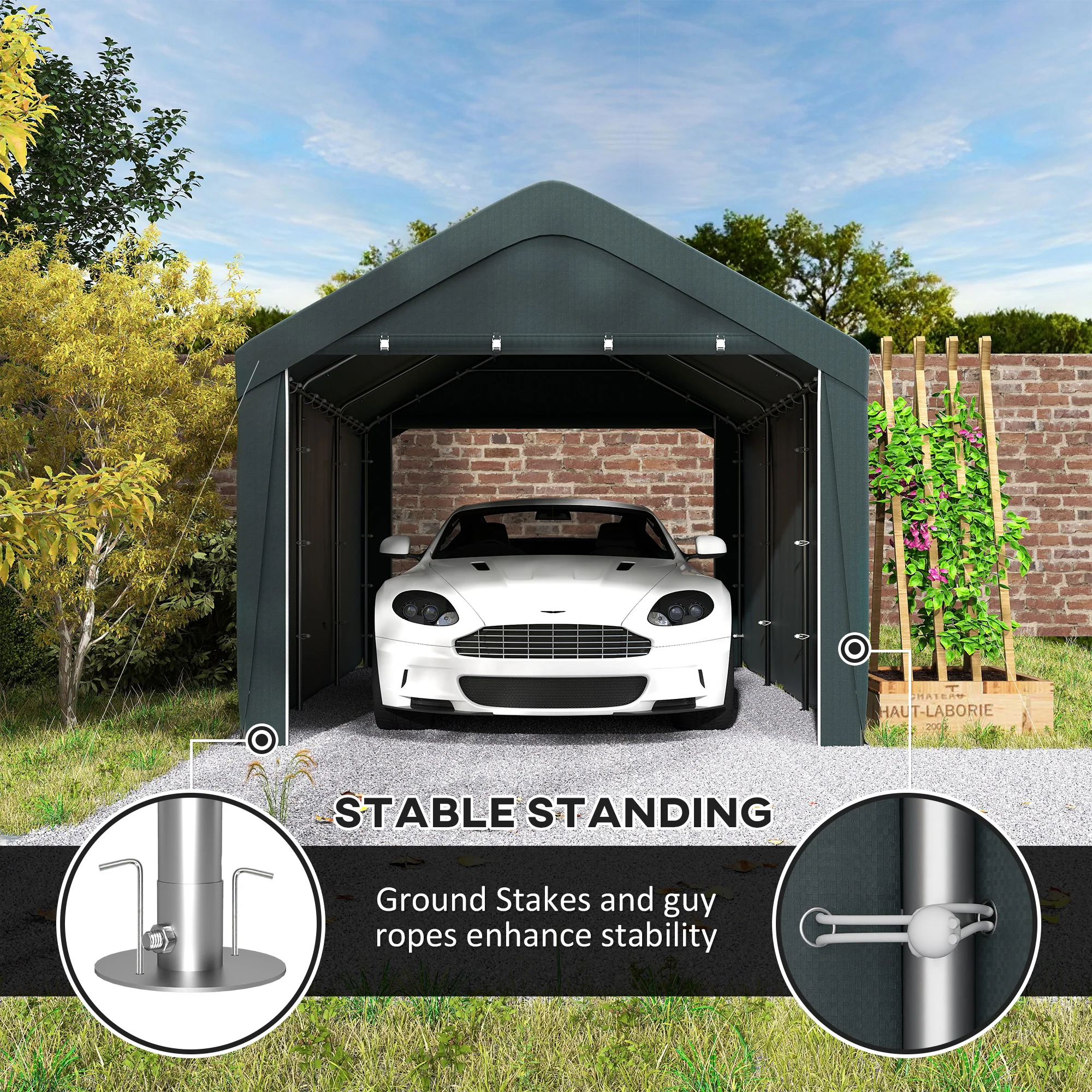 10' x 20' Portable Garage for All Seasons, Winter Durable with 2 Roll Up Doors, Dark Grey - Image 10